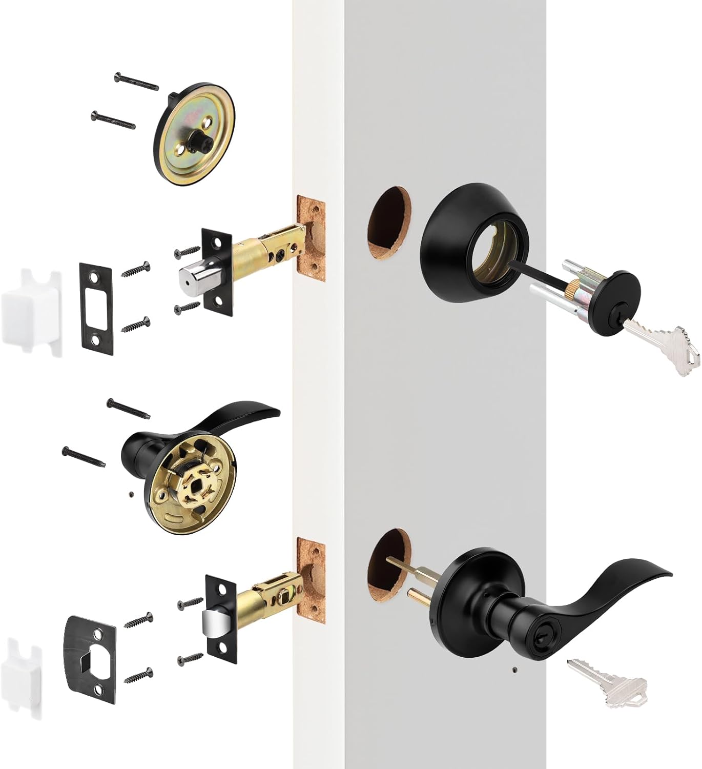 Versatile Front Door Entry Lever Lockset Single Cylinder Deadbolt Combination Set
