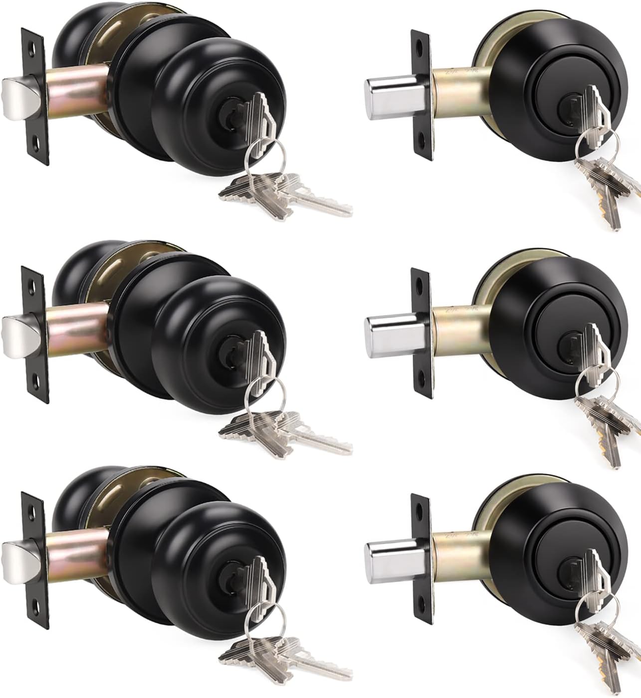 KNOBWELL 3-Piece Keyed Entry Door Knobs Deadbolt Combo Set Matte Black