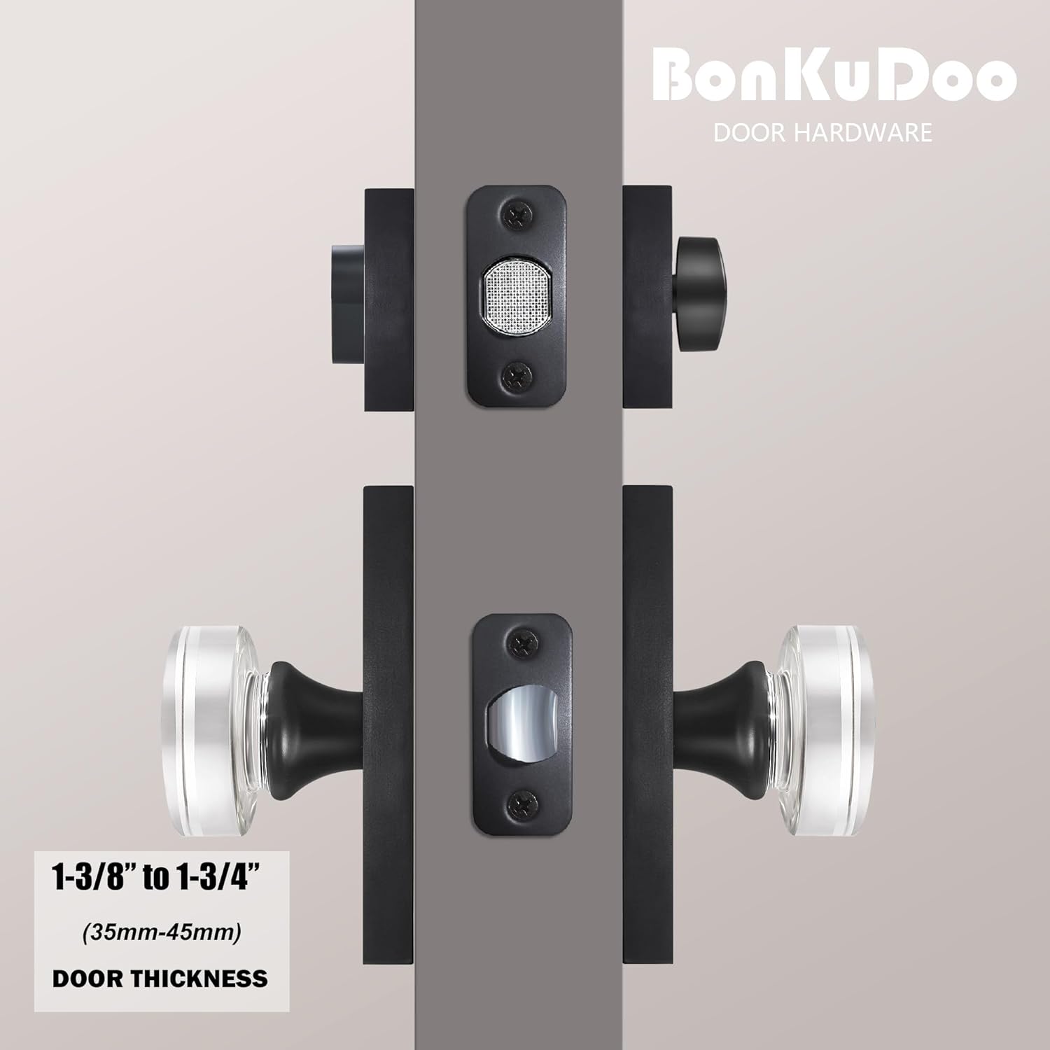 Sleek Glass Crystal Door Knobs with Deadbolt Set - Matte Black