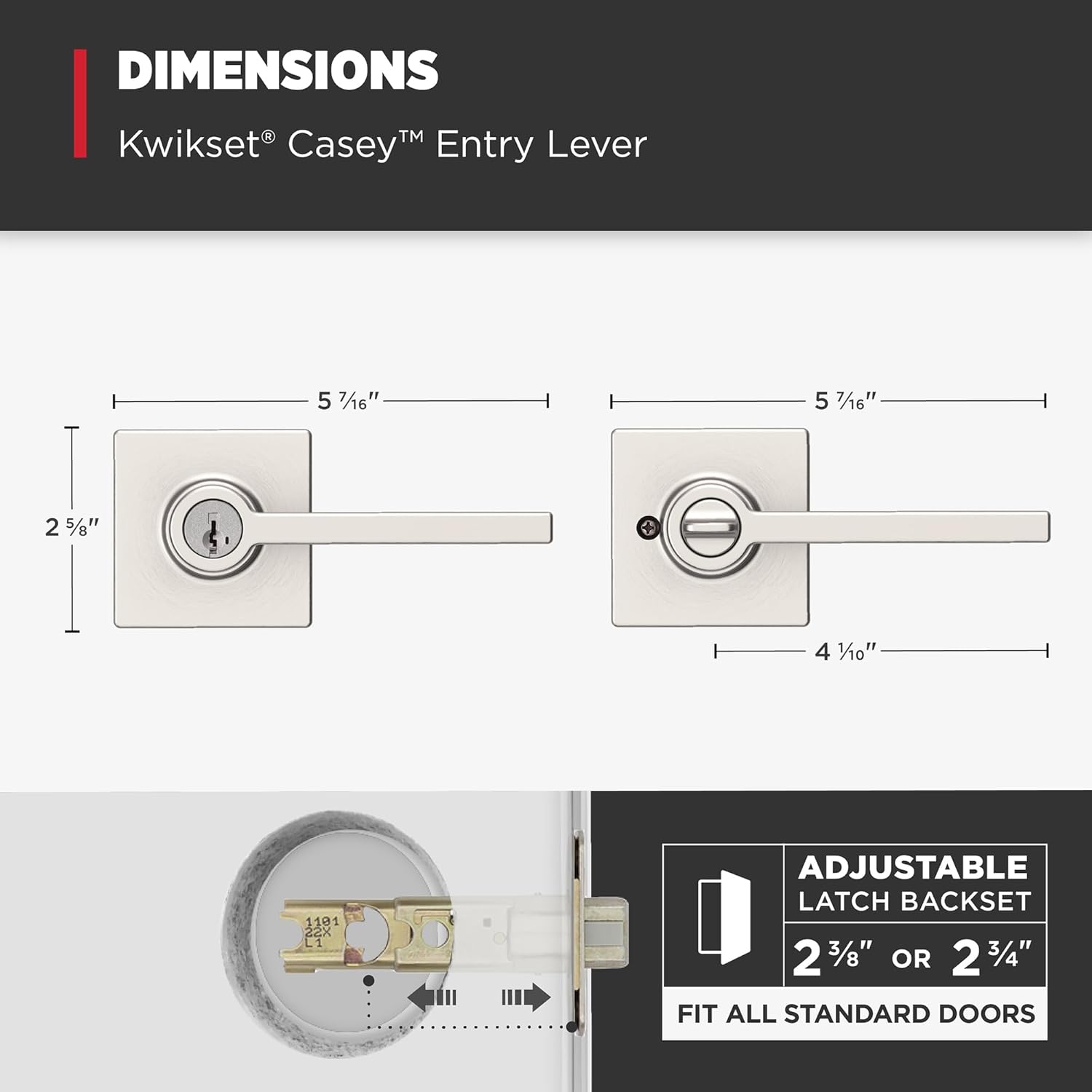 Kwikset Casey Entry Door Handle with SmartKey Security and Reversible Lever