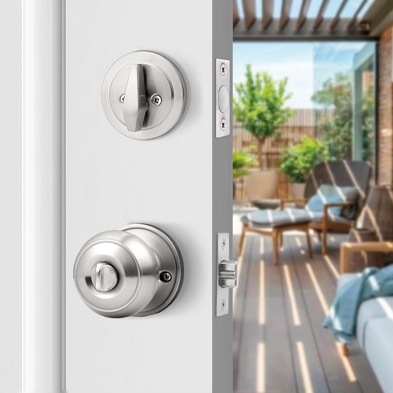 Probrico Keyed Alike Round Entry Door Knob and Deadbolt Set Satin Nickel