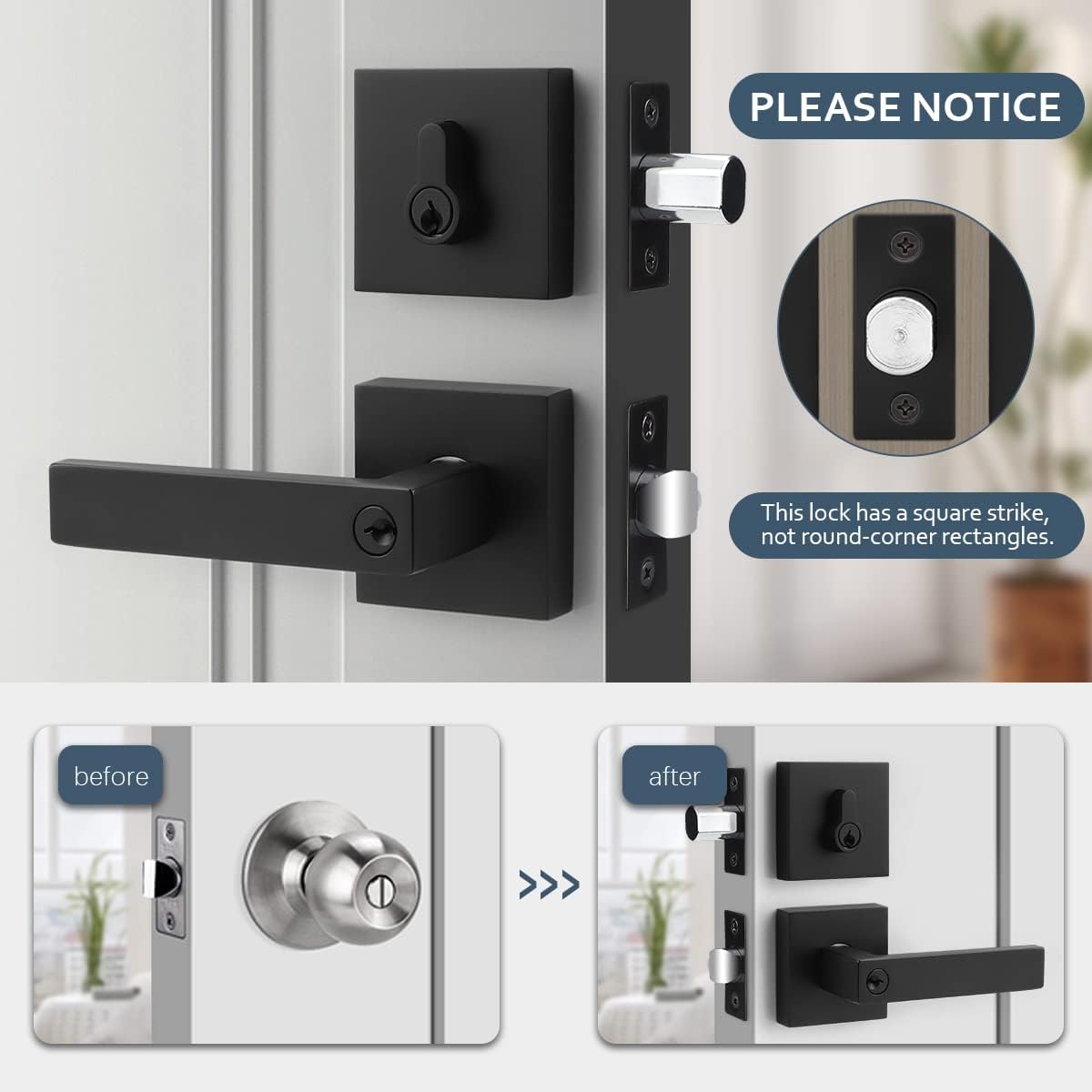 EHomeWare 2 Set Entry Lever Door Handle Deadbolt Lock Set