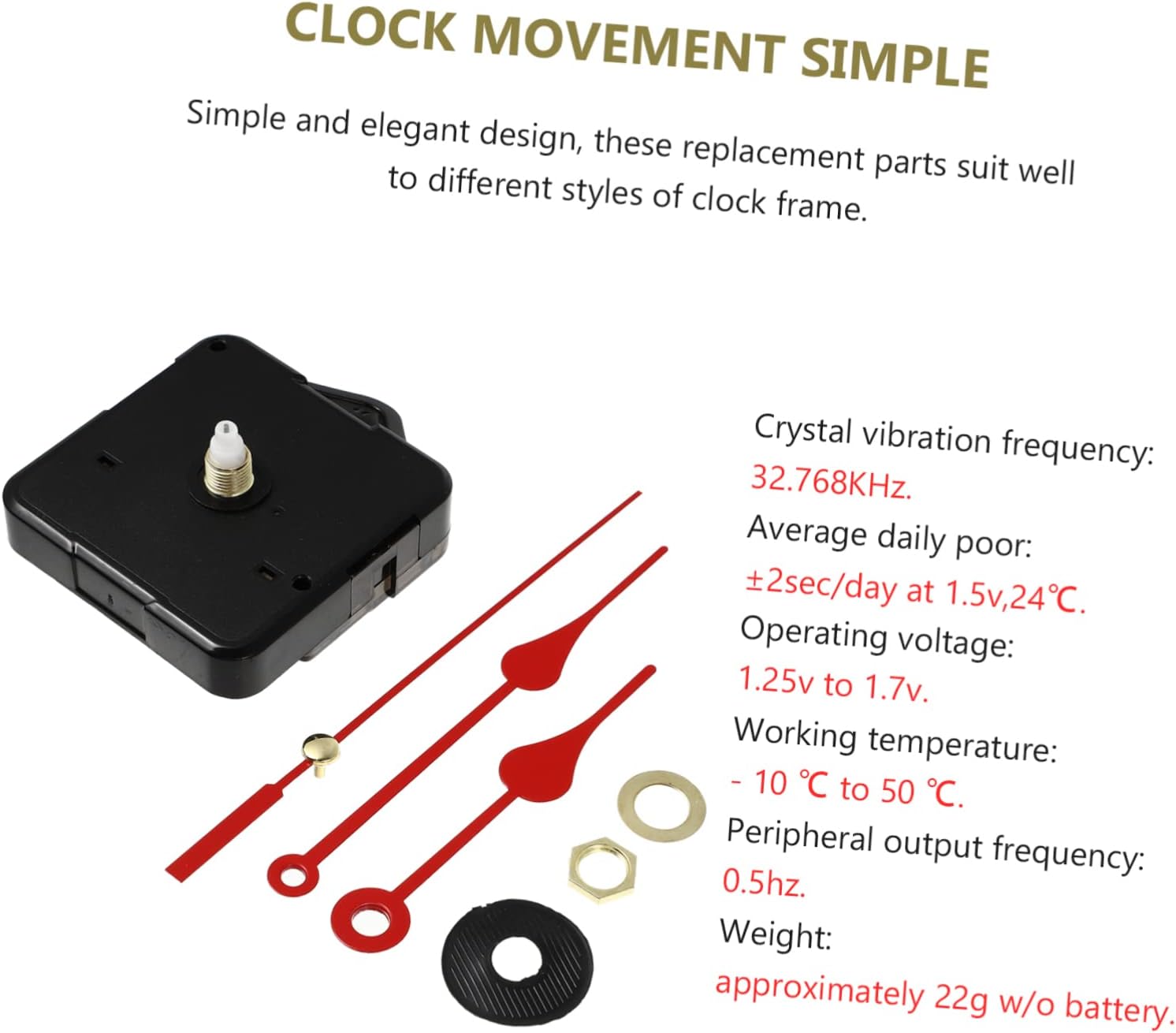 QUMIIRTY Red quartz clock movement replacement elegant red hands