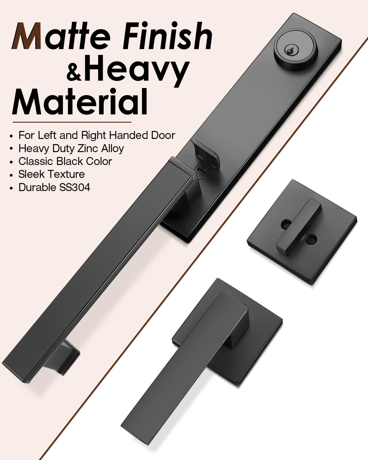Modular Matte Black Front Door Lock Set for Heavy Duty Use