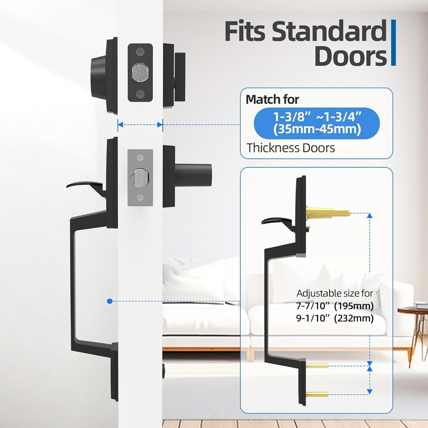 Signature Security Door Handle Set with Reversible Mechanism