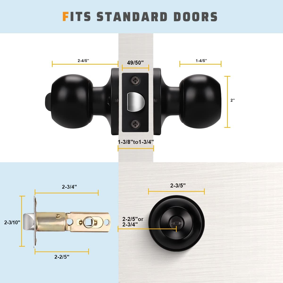 KNOBWELL 3-Pack Matte Black Door Knobs