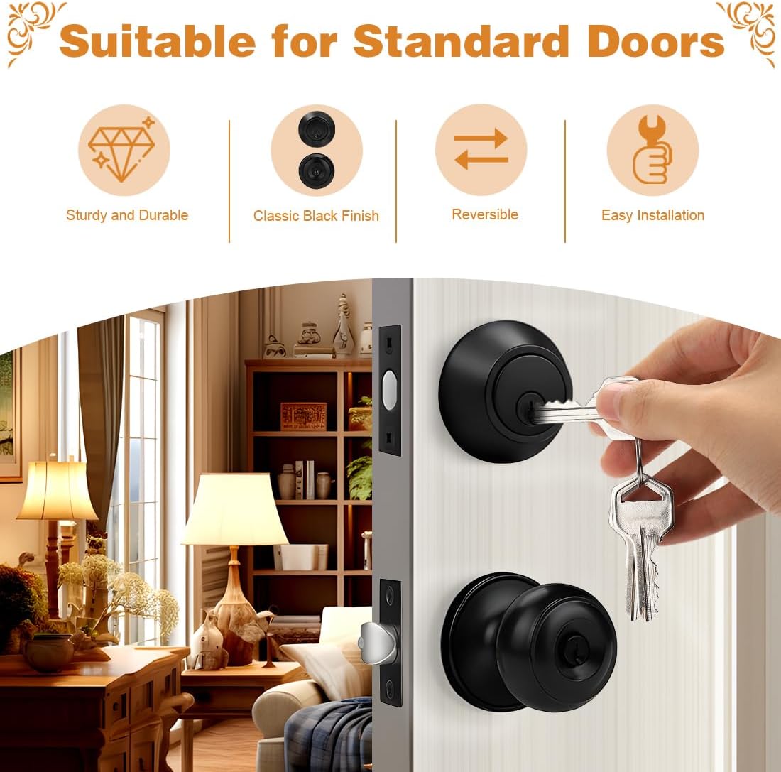 Probrico Entry Door Knobs and Deadbolt Set 3-Pack Flat Black