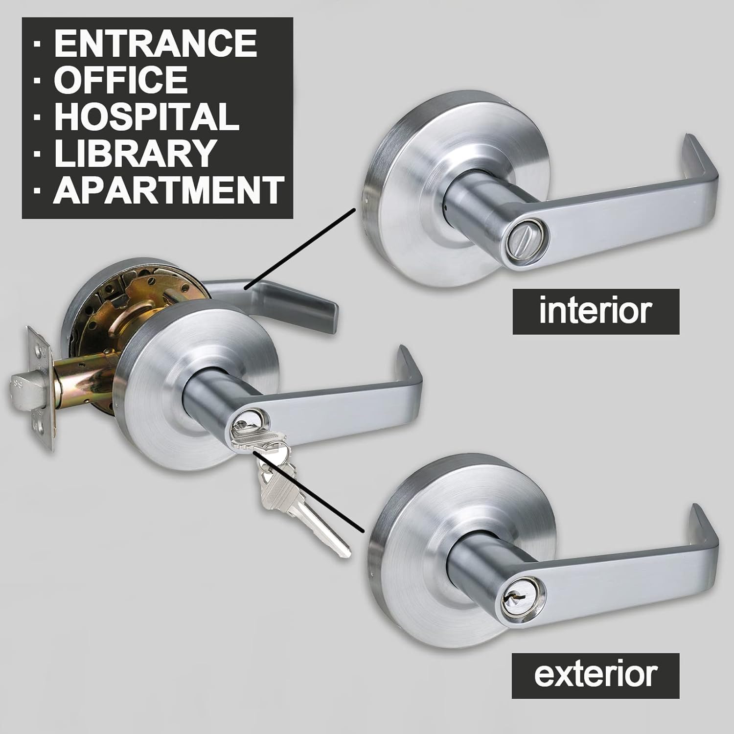 Heavy Duty Commercial Door Lock SATIN Chrome Finish ADA Compliant