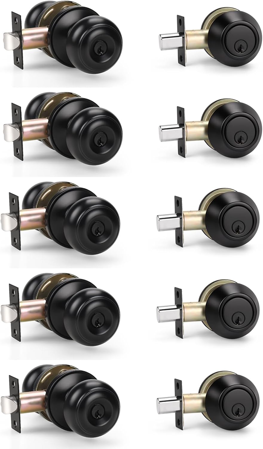 5-Piece Door Knobs Deadbolt Combo Set in Matte Black