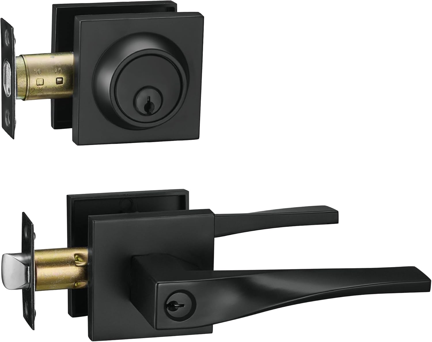 Berlin Modish Sleek Series Entry Lever Door Handle Set Reversible Iron Black