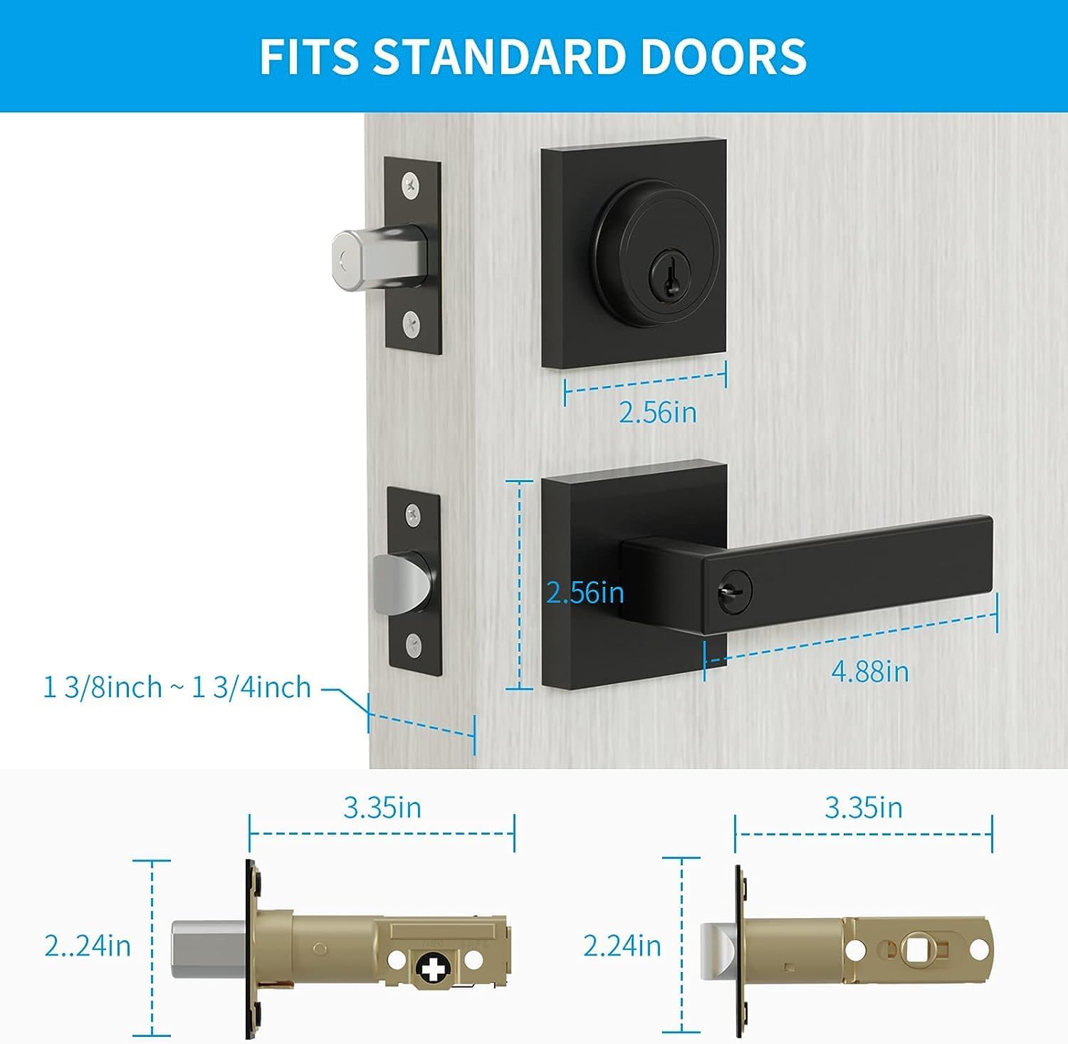 Entry Door Handle and Single Cylinder Deadbolt Combo with Matte Black finish