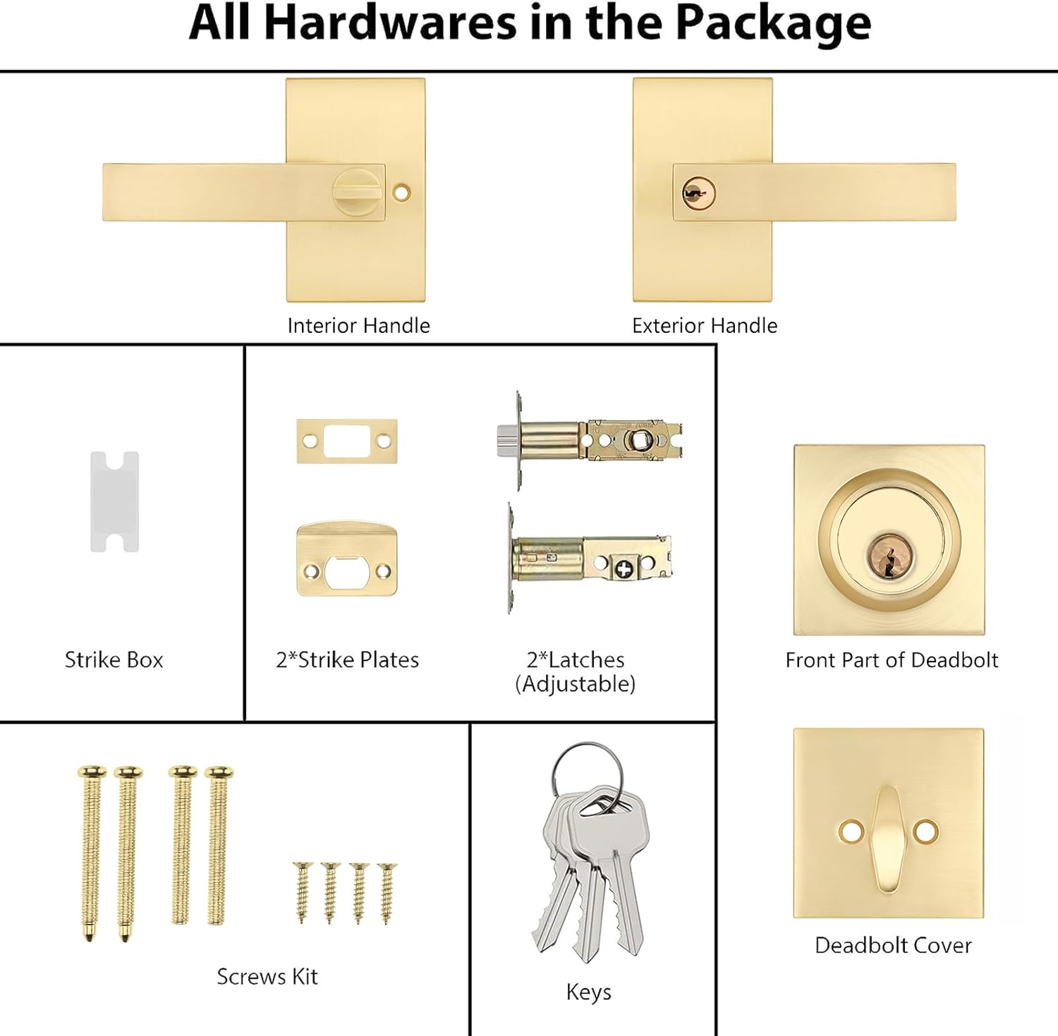 Gold Front Door Handle with Deadbolt Set