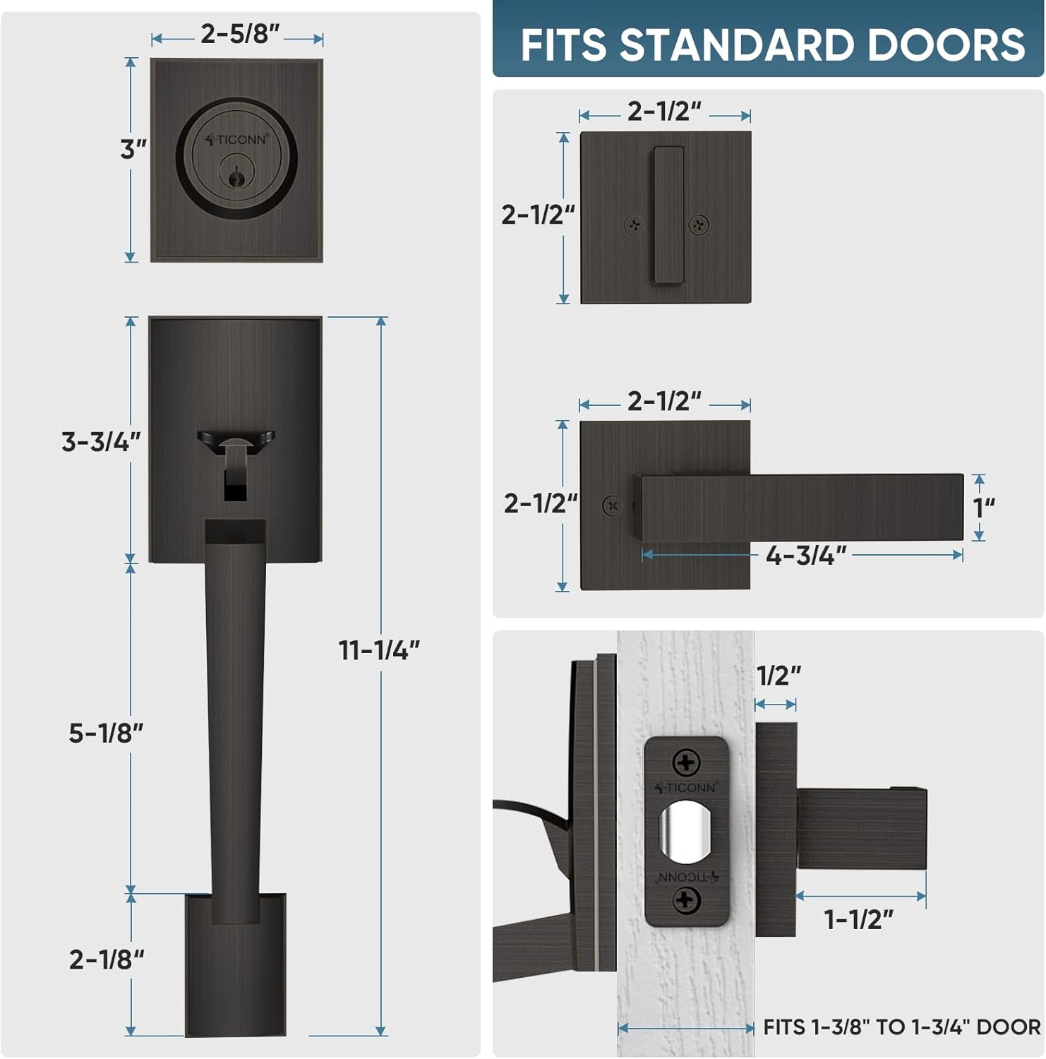 T ICONN Double Front Door Handle Set