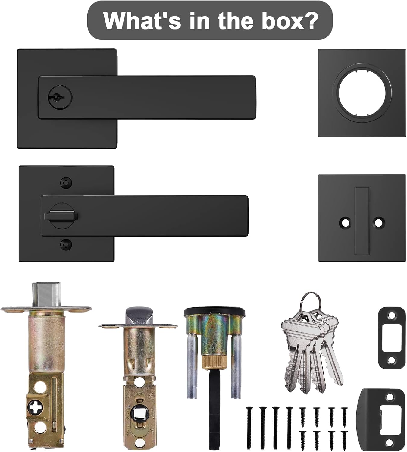 BAOLONG Modern Square Entry Lever Door Handle and Deadbolt Set Matte Black