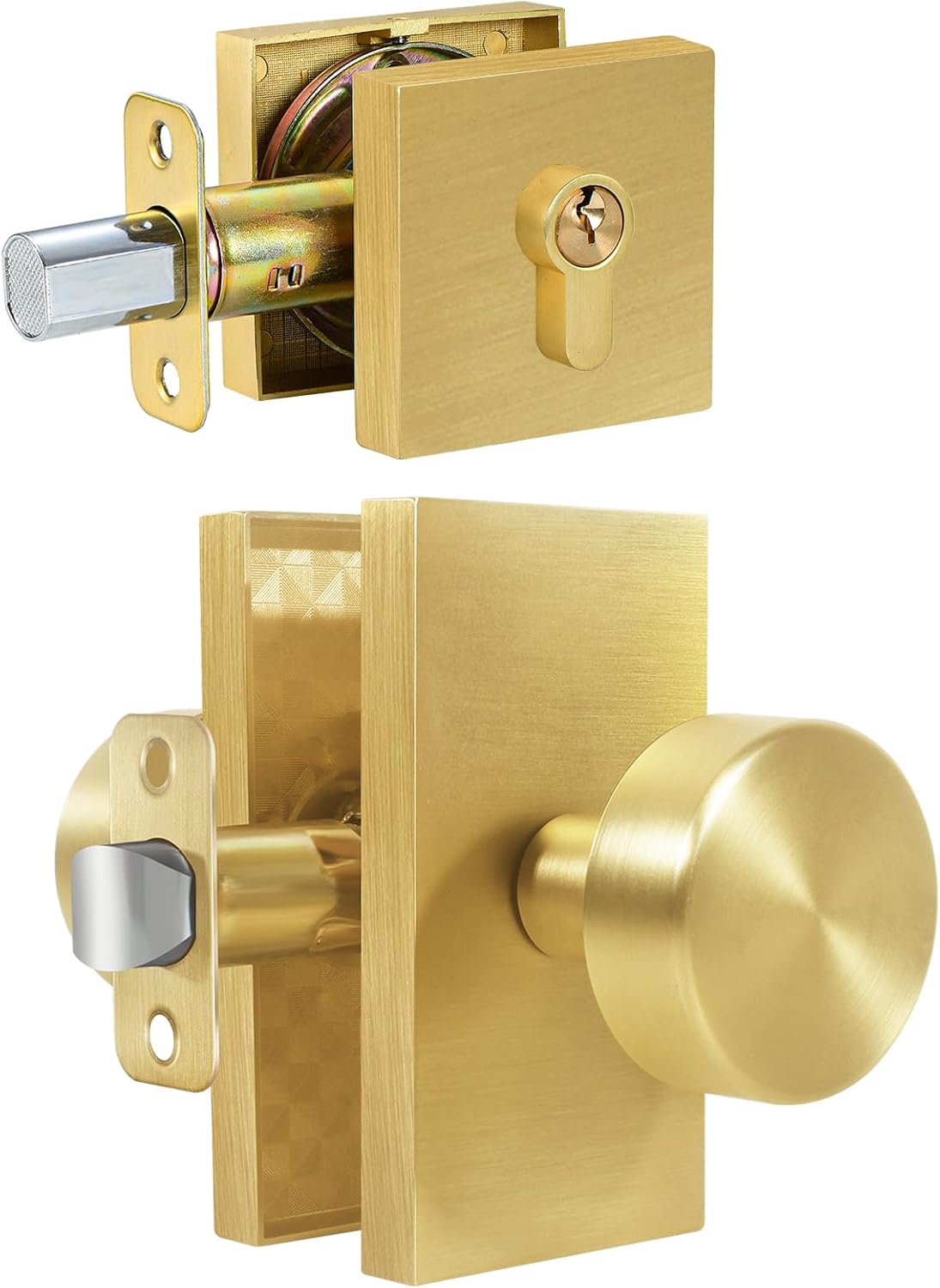 Newlaking Gold Door Knob with Deadbolt Set - Satin Brass