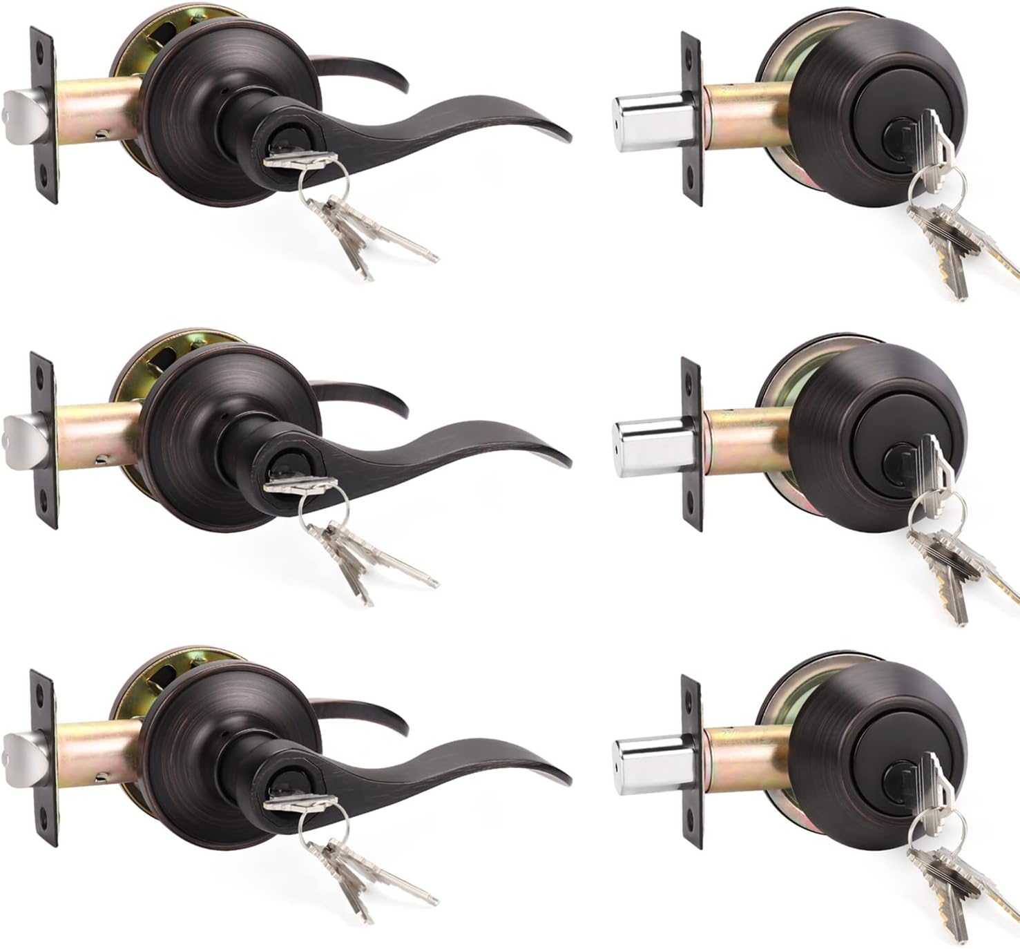 3 Pack Front Entry Door Handle Lock Set