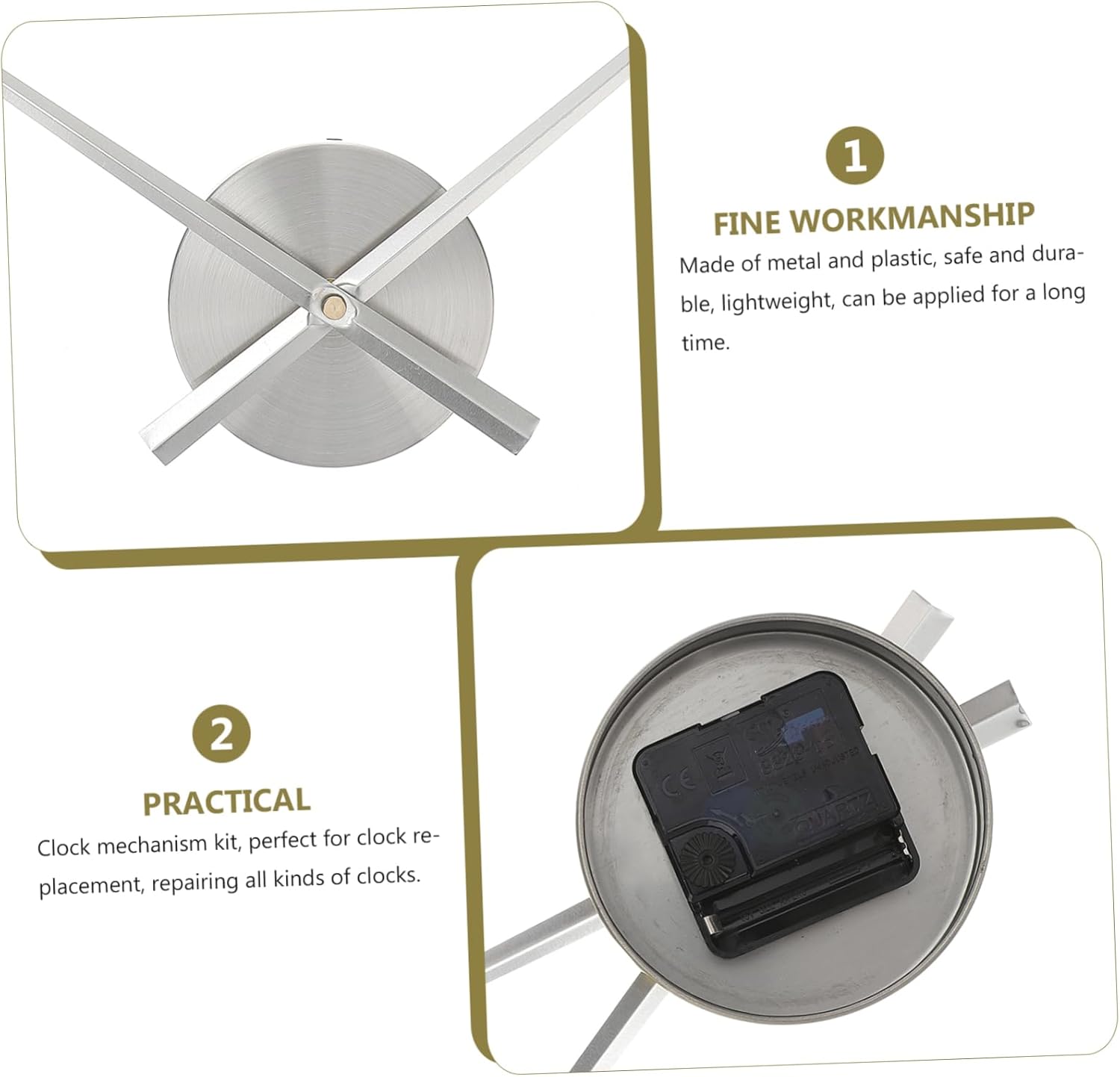 Precision Battery-Operated Clock Movement Kit with Silver Shaft and Handles