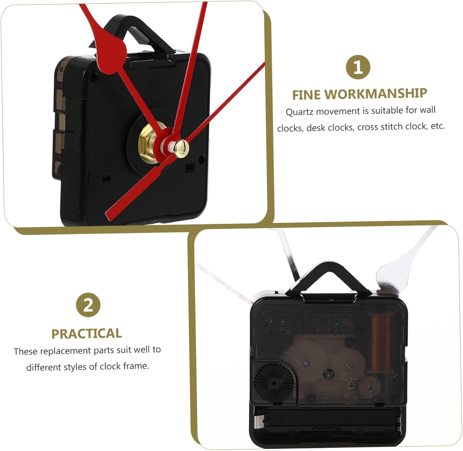 ORFOFE Quartz Clock Hands Movement Kit Red Spade Design for Home Clocks