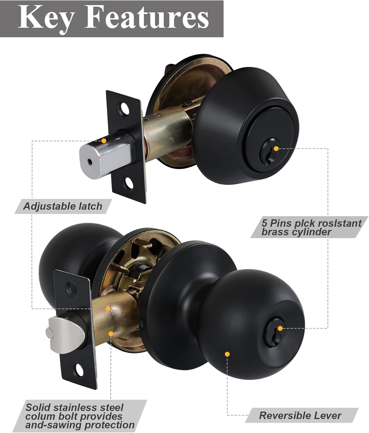 Lanwandeng 4-Set Entry Knobs Deadbolt