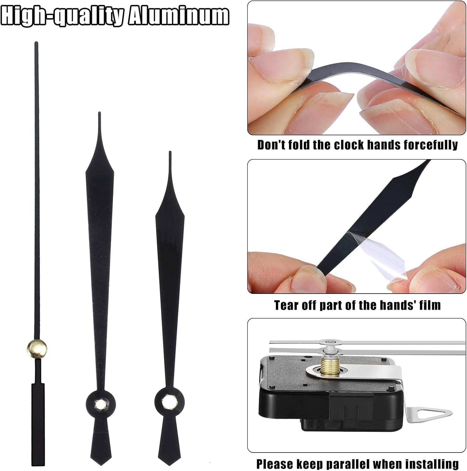 10 Stylish Black Clock Hands for Repair Aluminum Parts DIY Replacement