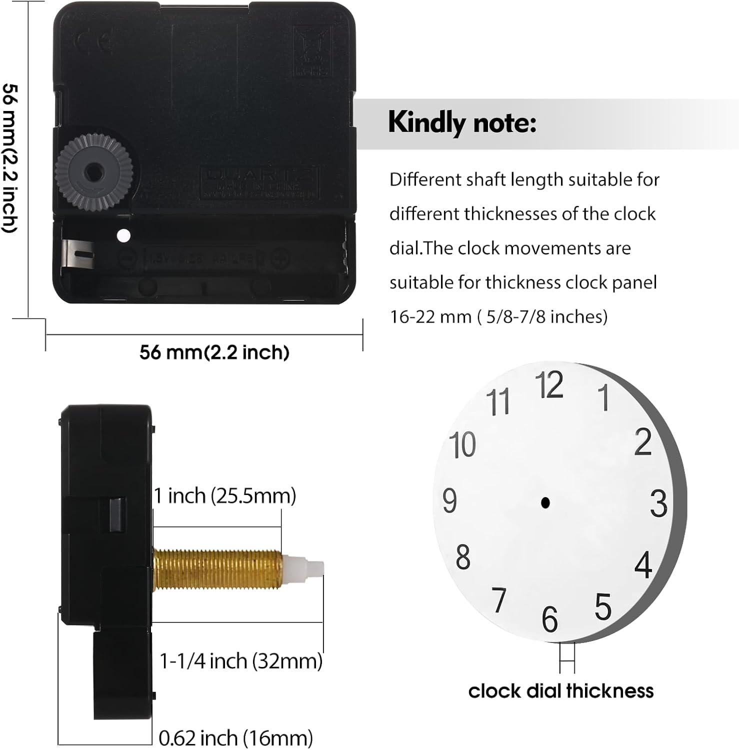 WinTaimSilent 32mm Long Shaft Clock Movement for DIY Repair Kits
