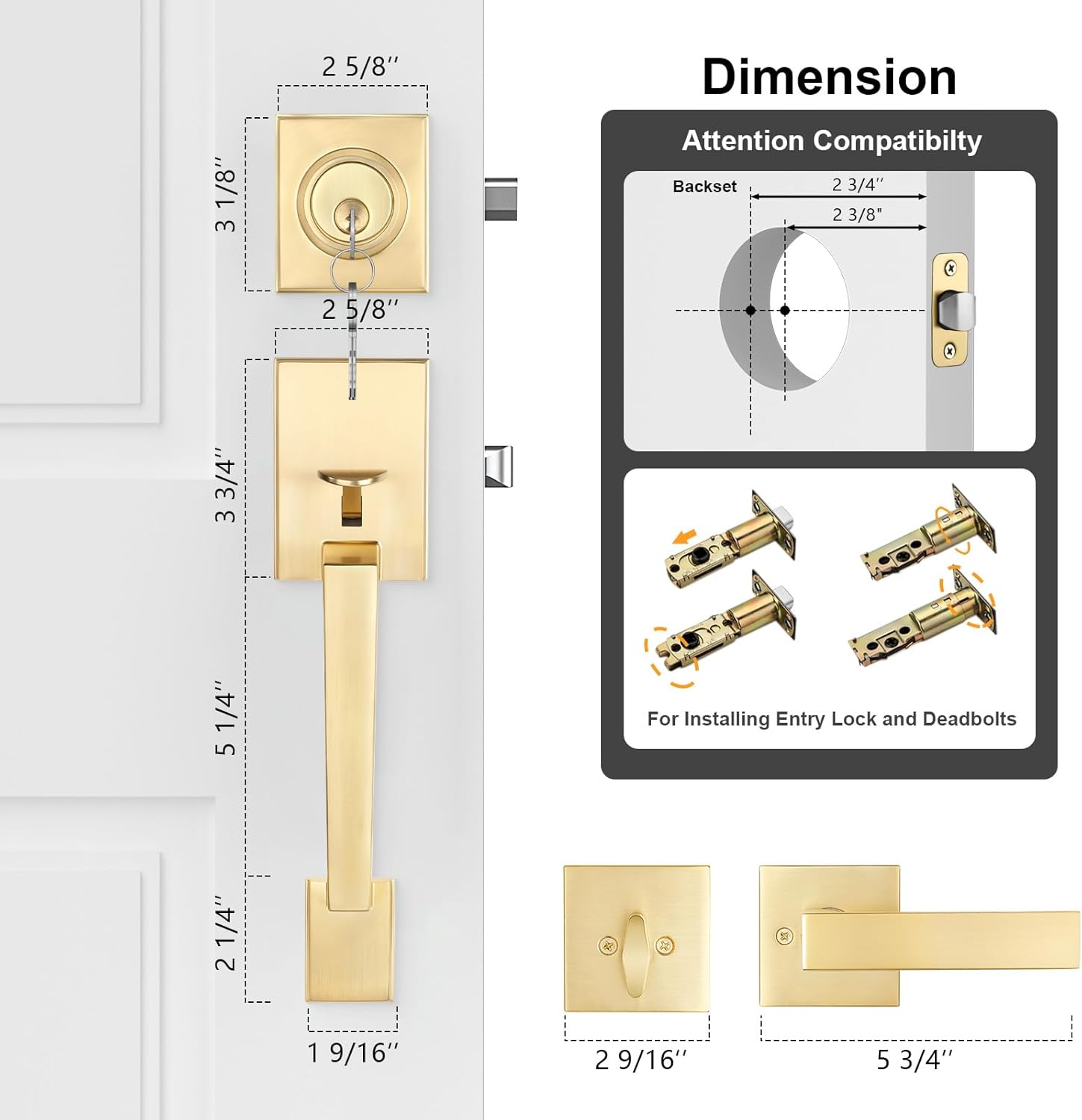Haidms Gold Door Lock Set Durable Secure