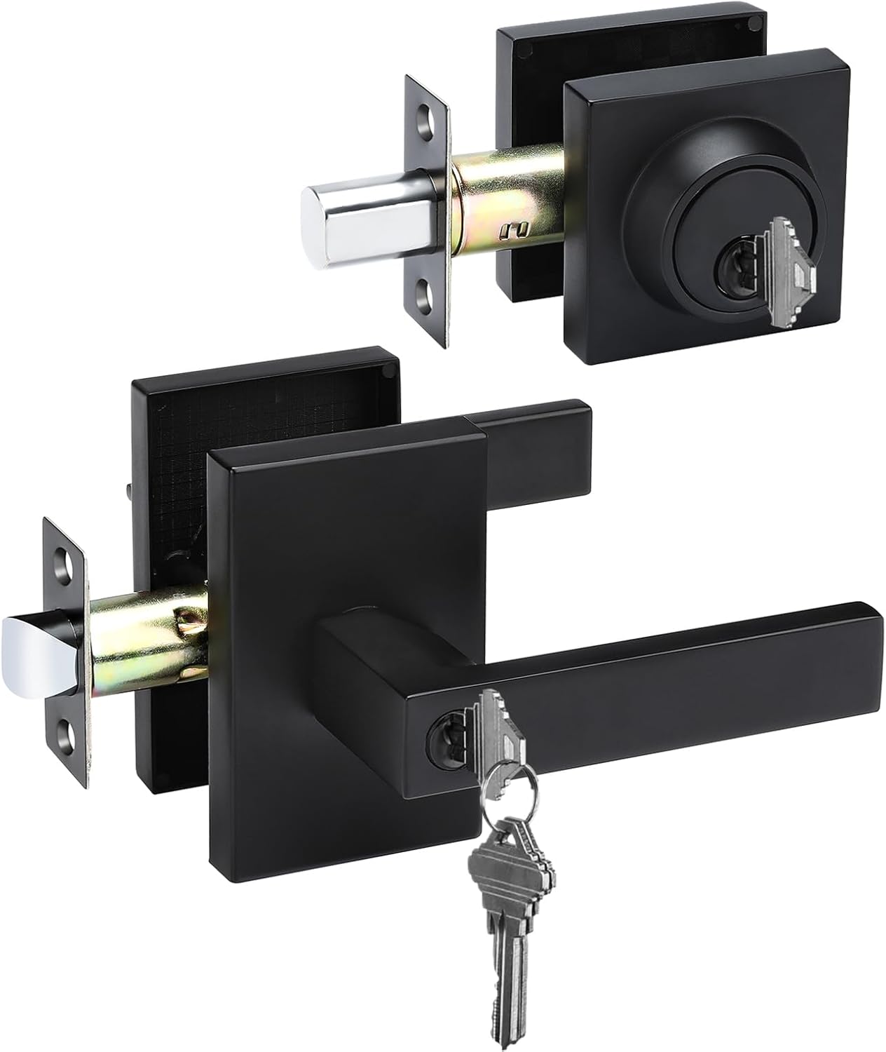 Haidms Black Exterior Door Lock Set with Matte Black Handles