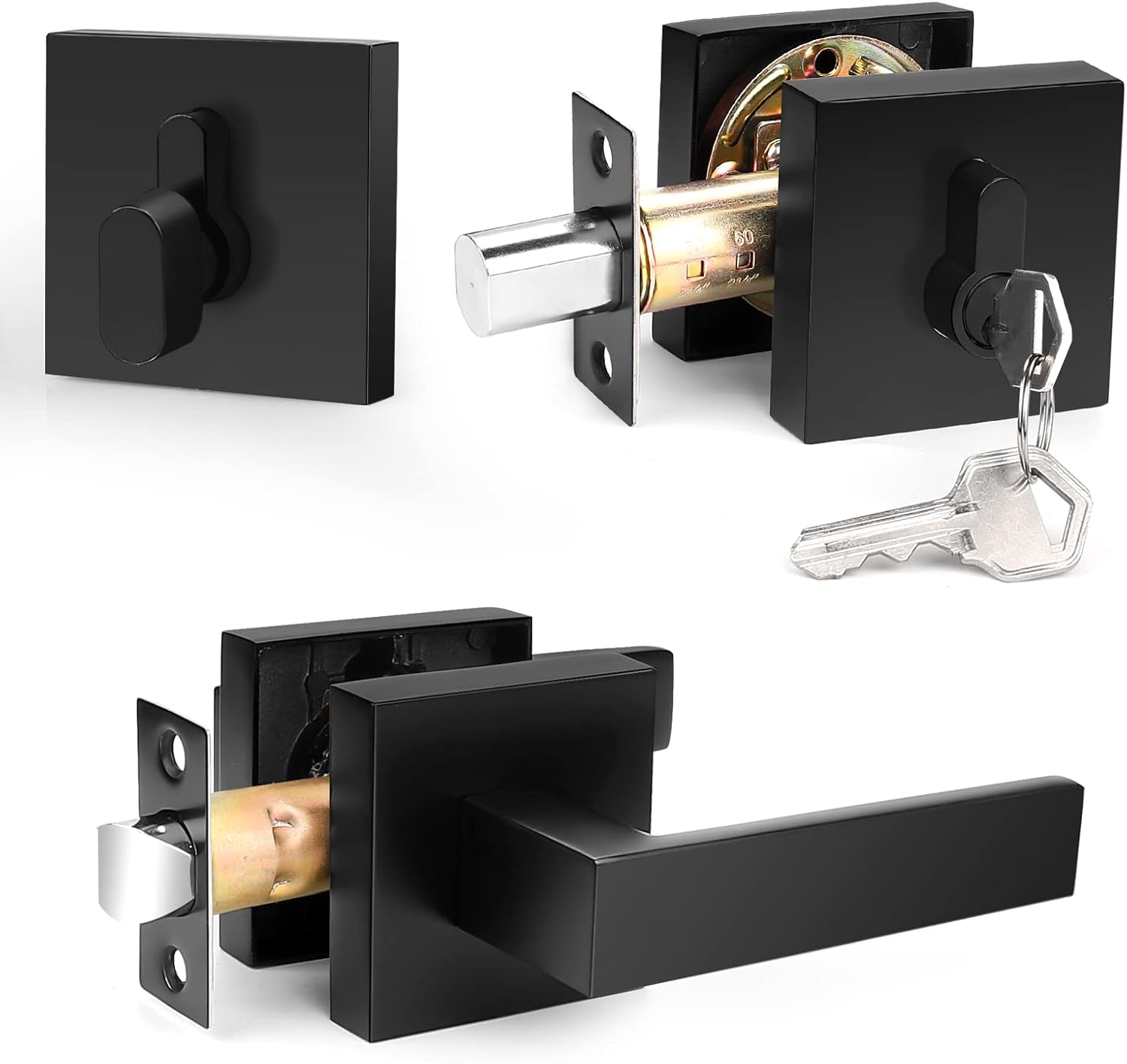Probrico Flat Black Passage Door Lever Single Cylinder Deadbolt Combo Set