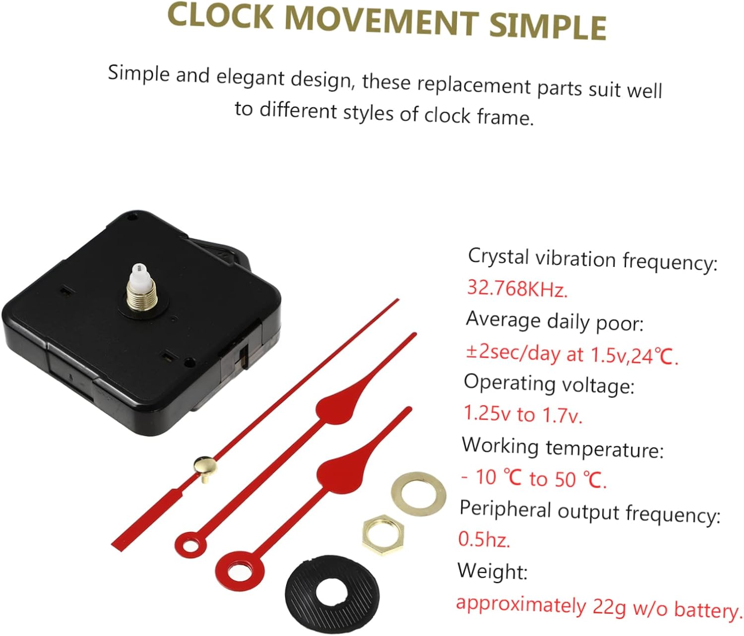 Red Silent Quartz Elegant Home Clock Hands Movement Set Easy to Install