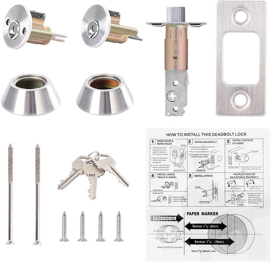 Double Keyed Deadbolt Lock PrivacyPassage Satin Stainless Steel Silver