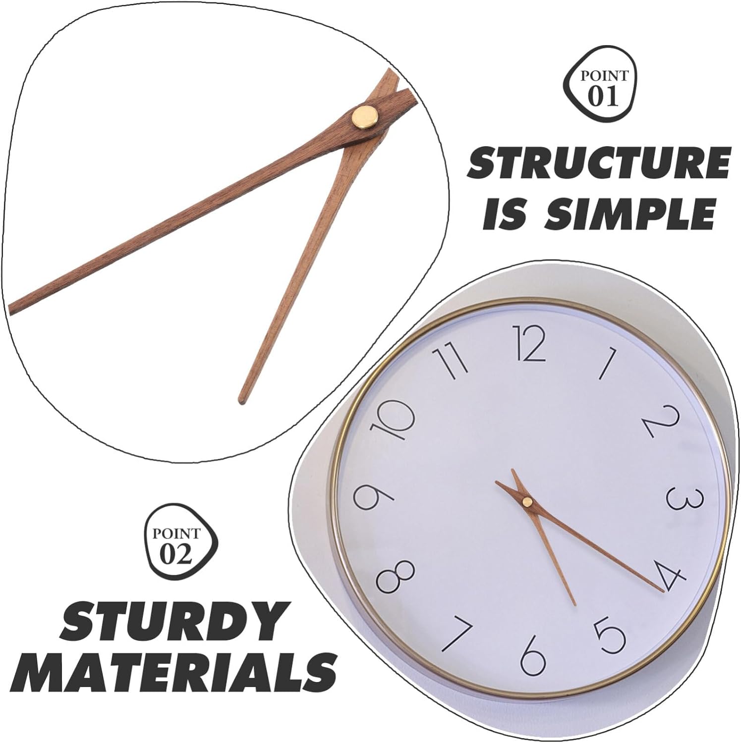 5Pcs Black Walnut Wooden Clock Hands for 12-Inch Wall Clock