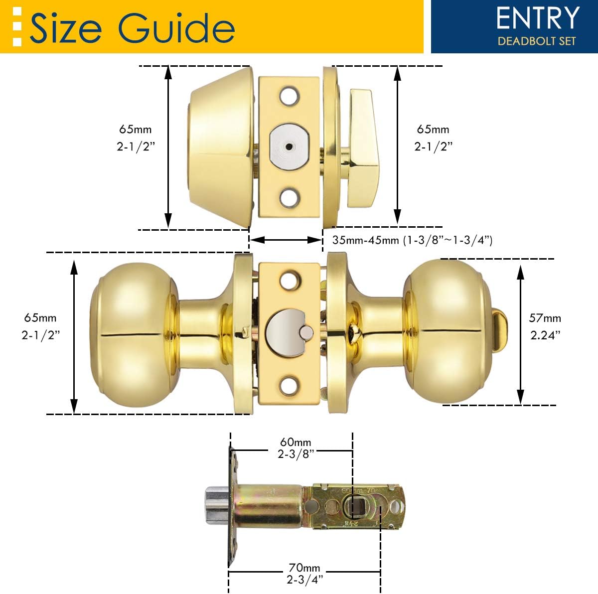 4-Pack Polished Brass Keyed Entry Door Knob Deadbolt Set