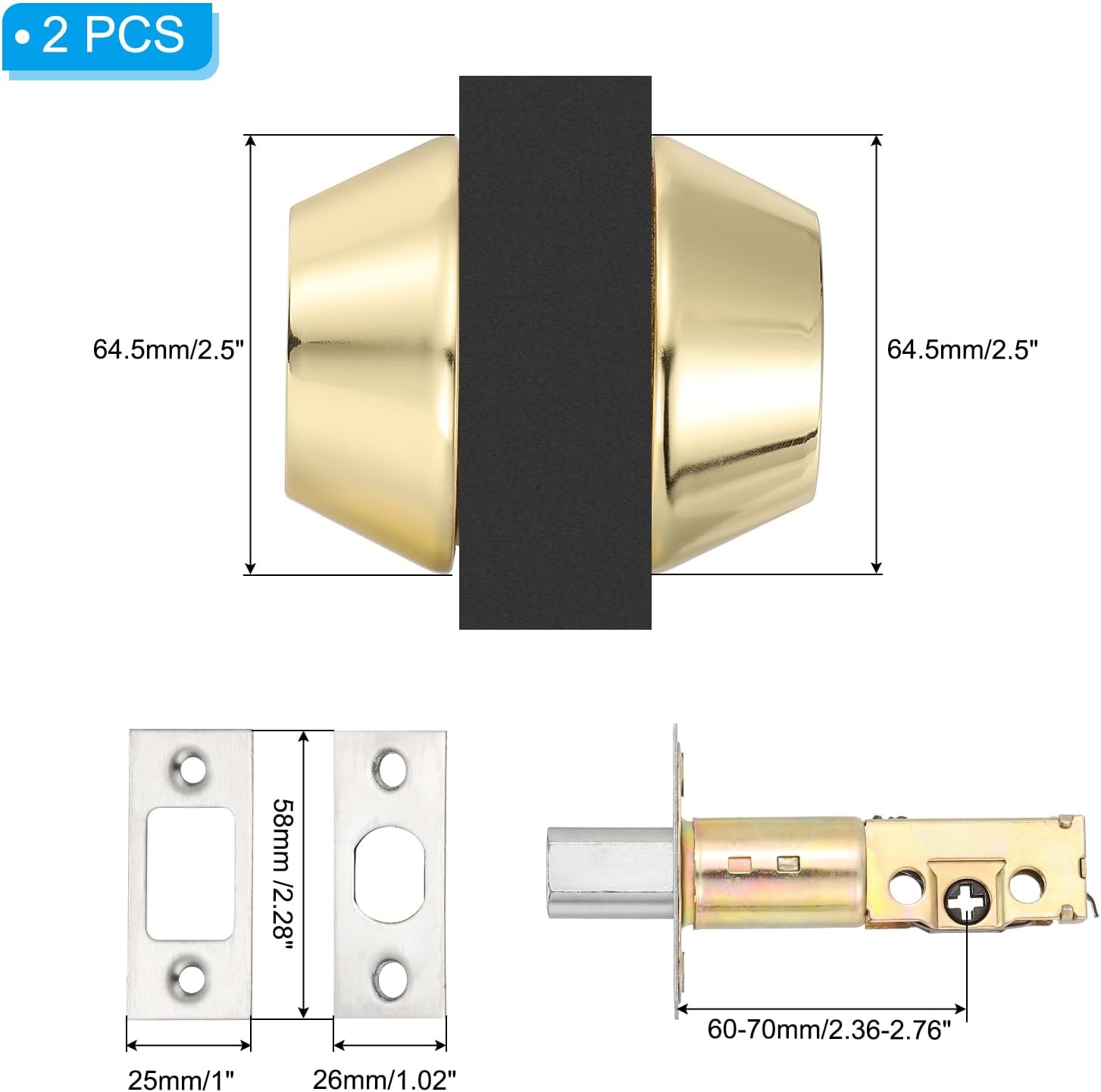 PATIKIL Keyed Alike Double Cylinder Deadbolts 2 Pack Gold