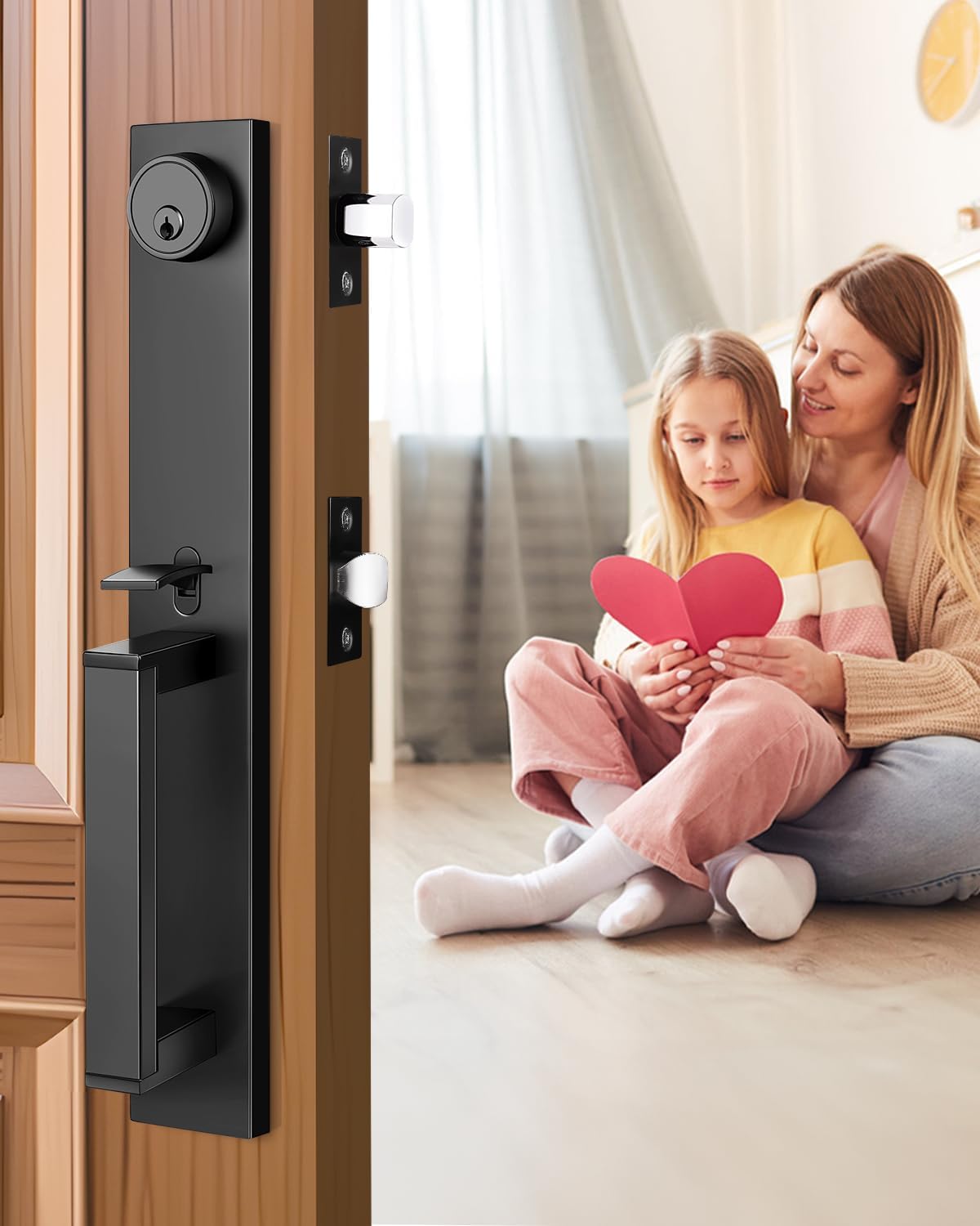 Modern Matte Black Front Door Handle Set with Deadbolt