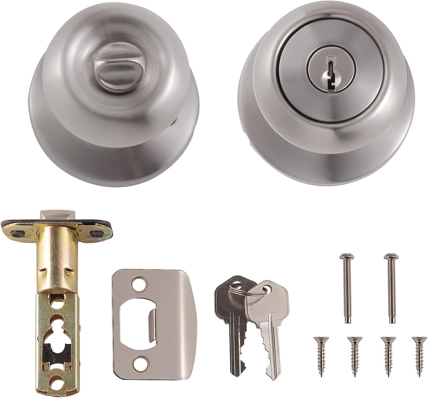 Amazon Basics Exterior Door Knob With Lock Satin Nickel Coastal Style