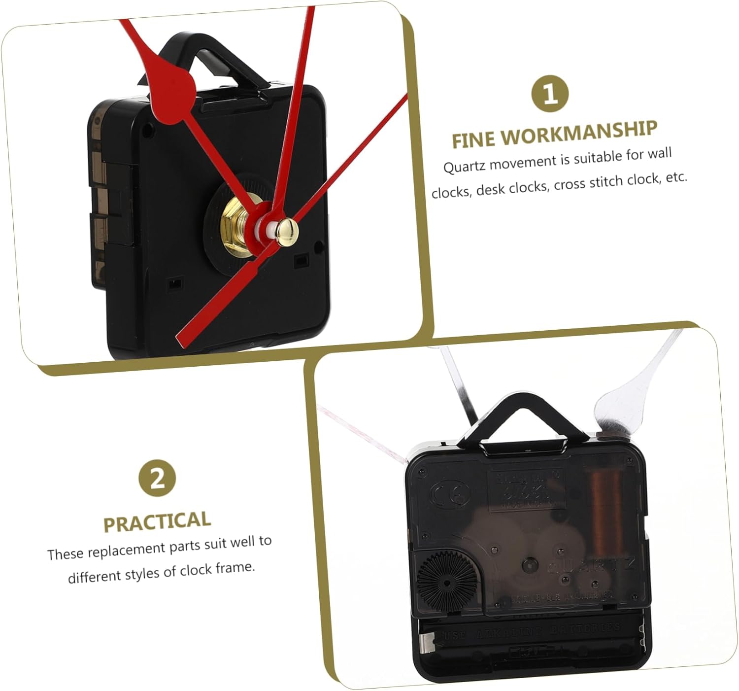 Red Silent Quartz Elegant Home Clock Hands Movement Set Easy to Install