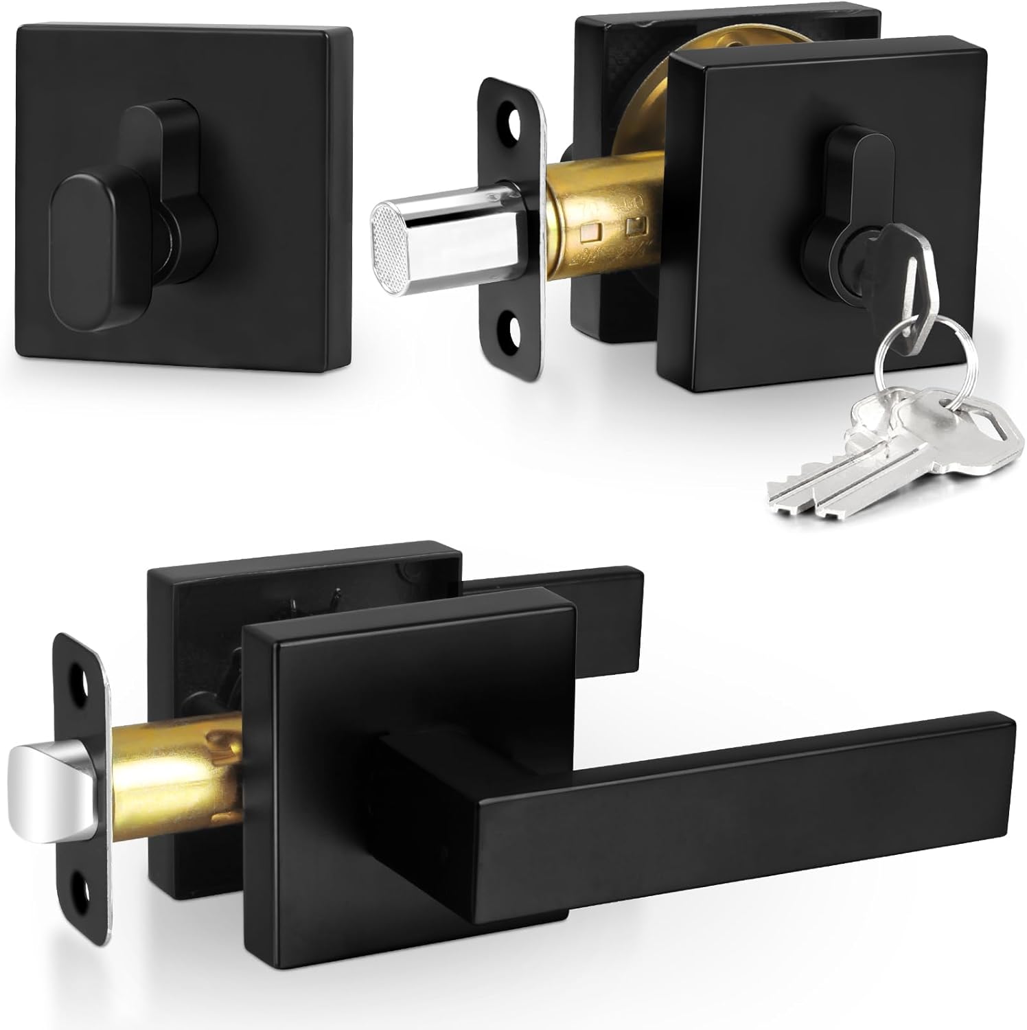 Sopoby Passage Door Handle Set Matte Black Single Cylinder Deadbolt Combo