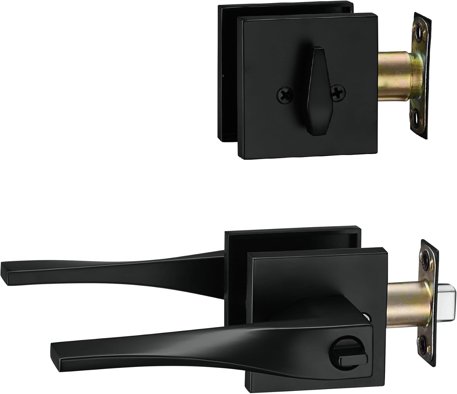 Berlin Modish Sleek Series Entry Lever Door Handle Set Reversible Iron Black