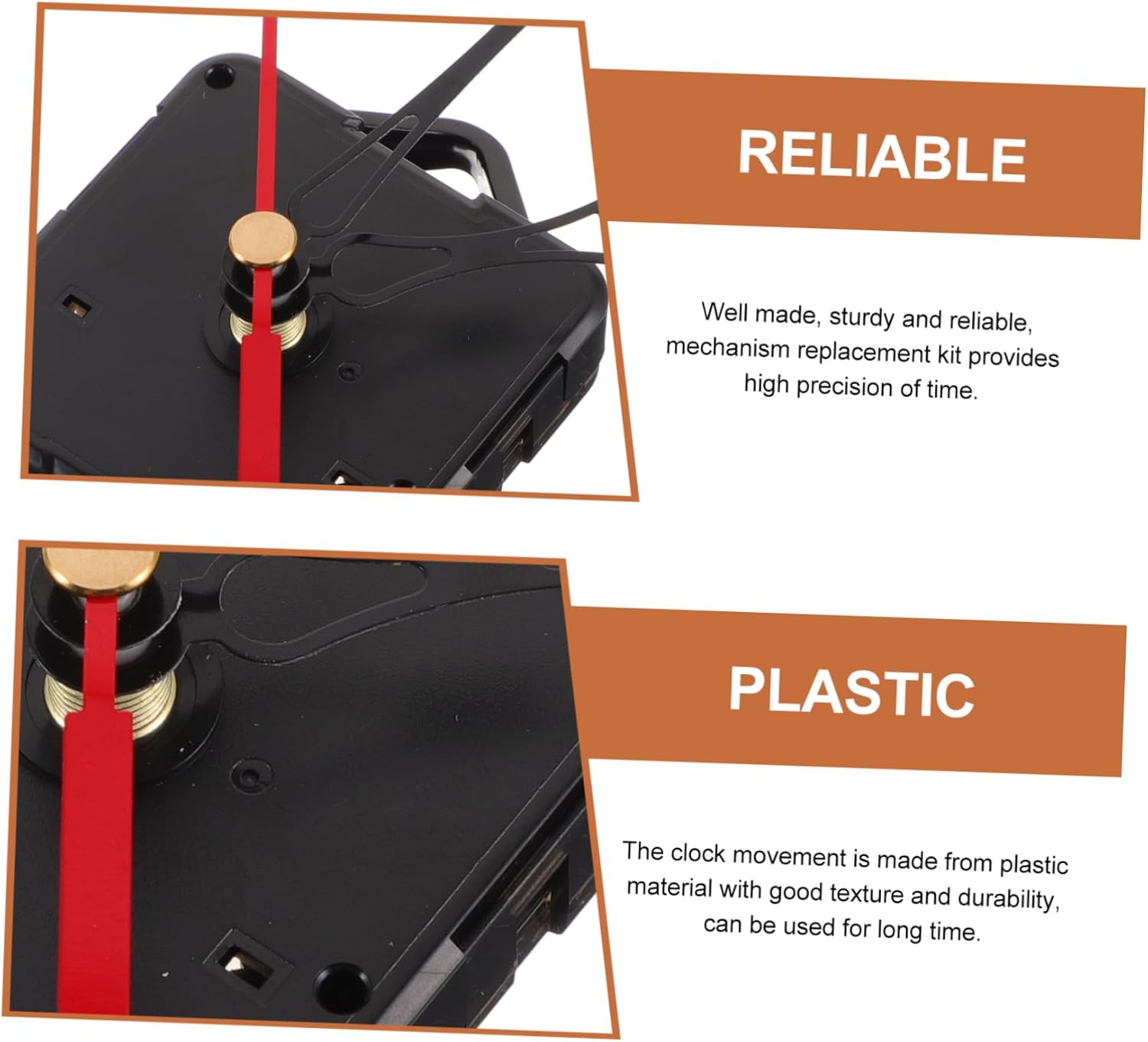 Quick-Ship Red Plastic Plastic Clock Movement Kit for Wall Clocks
