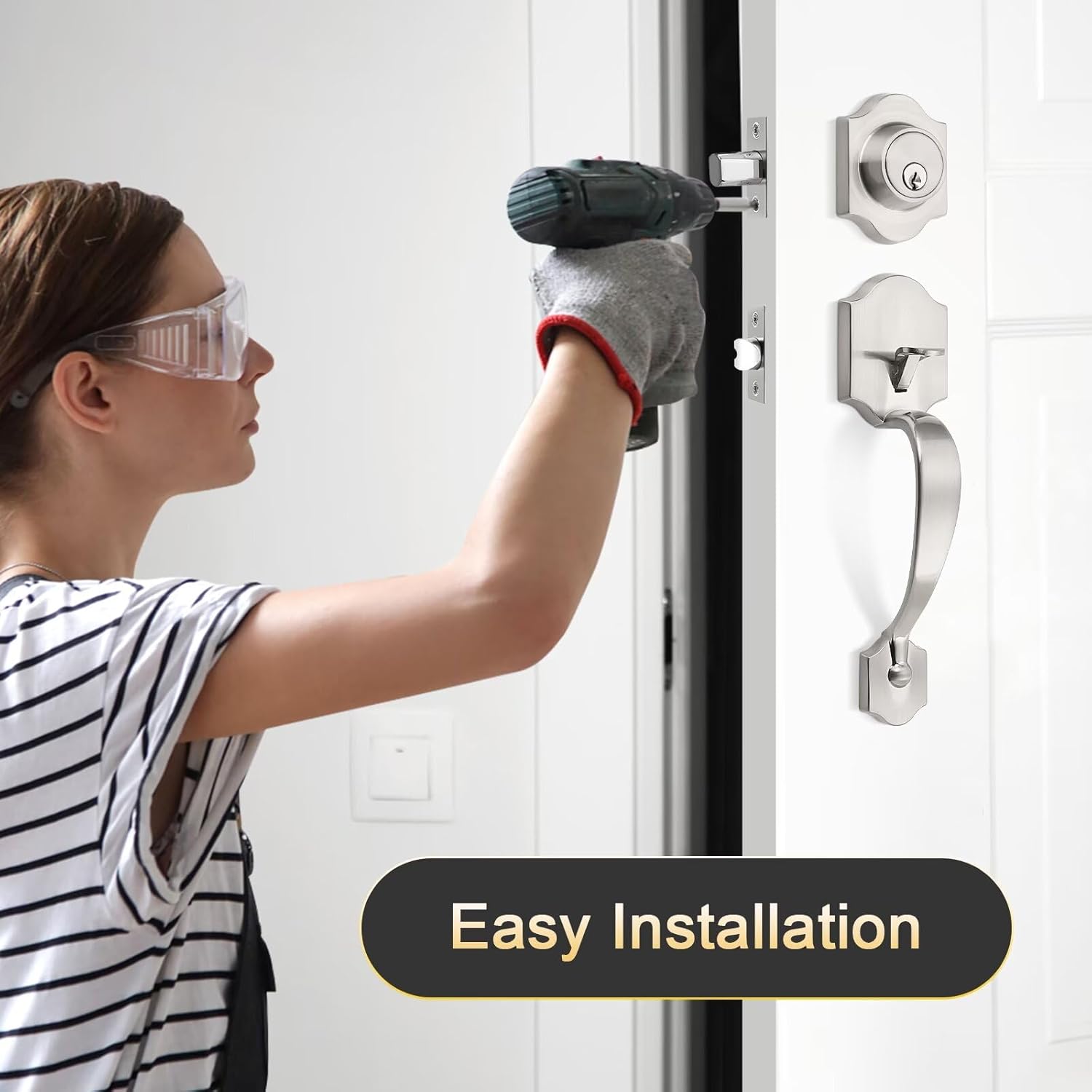 Versatile Door Handle Set with SATIN Nickel Finish