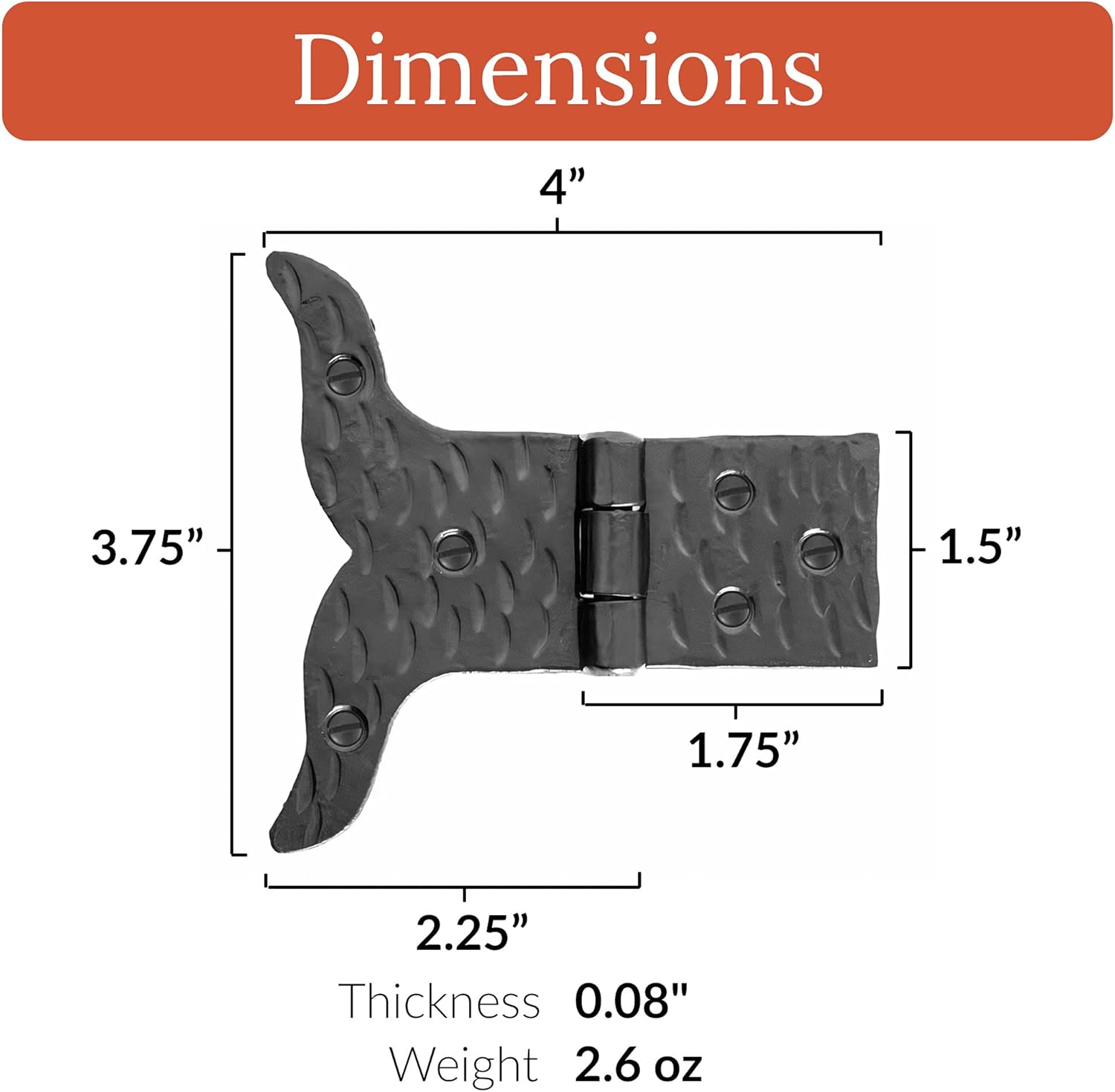 Handcrafted 4-Piece Black Wrought Iron Hinges for Farmhouse Barn Doors