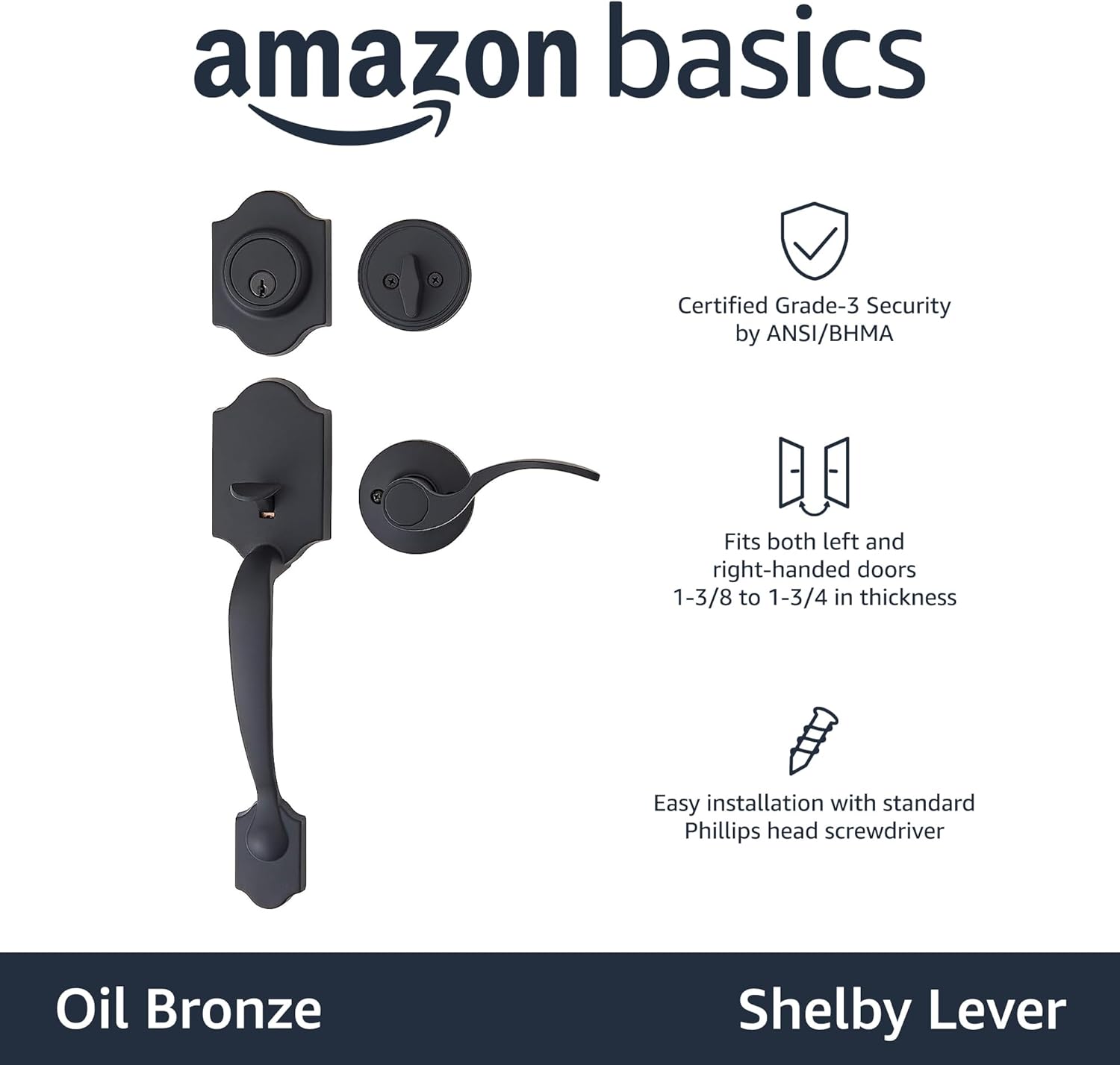 Amazon Basics Handleset with Shelby Lever for Single Cylinder Lock Oil Bronze