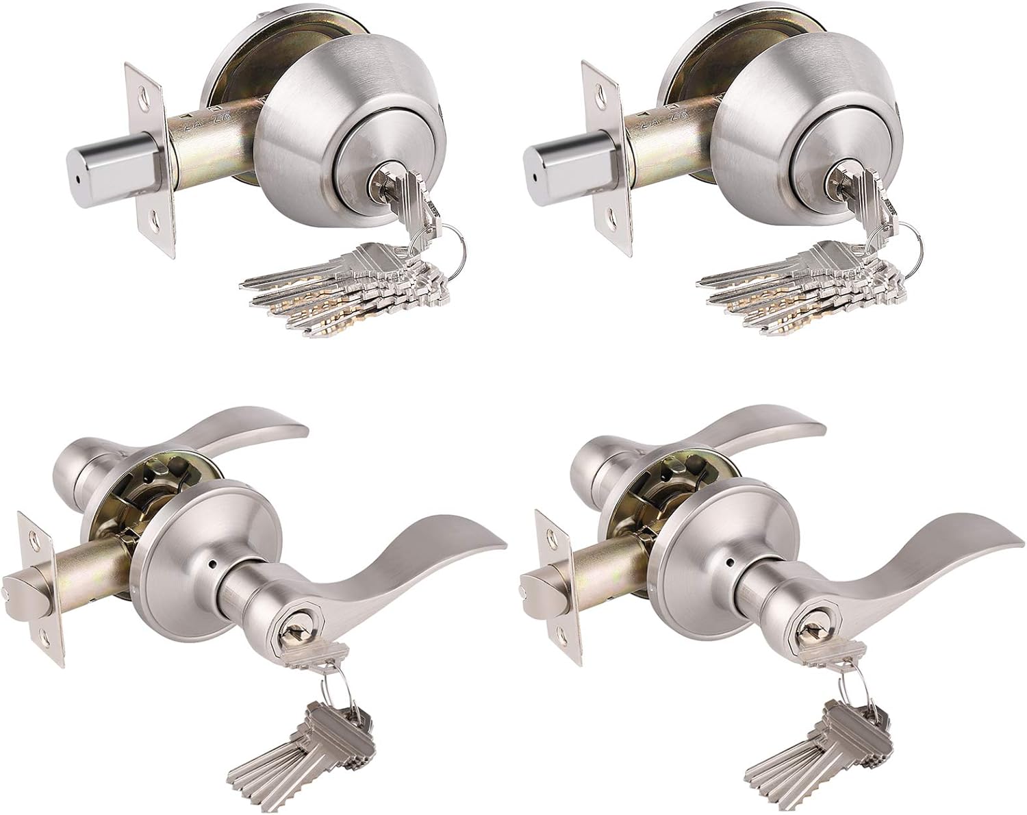 Gobrico satin nickel keyed-alike lever set for doors