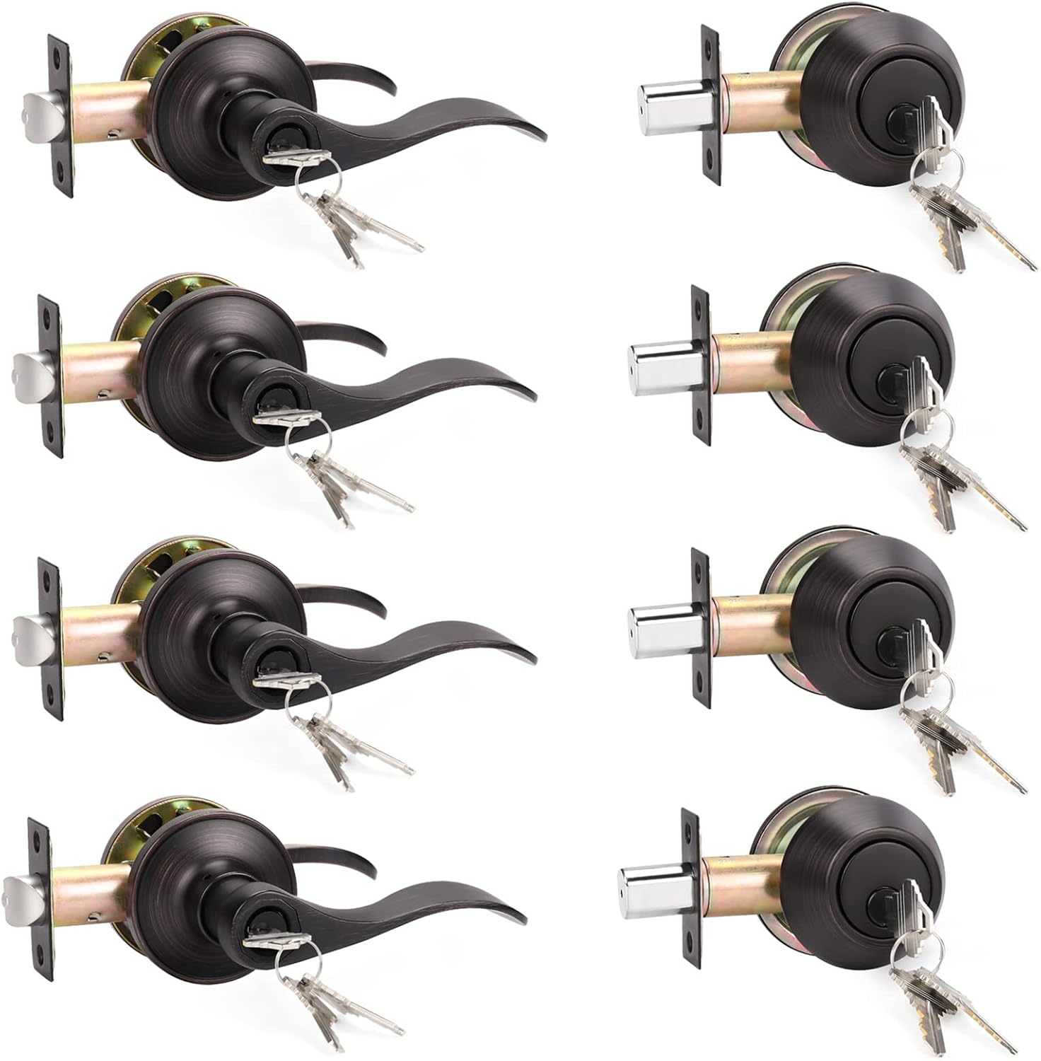 KNOBWELL 4-Pack Keyed Alike Door Lever Handle Set
