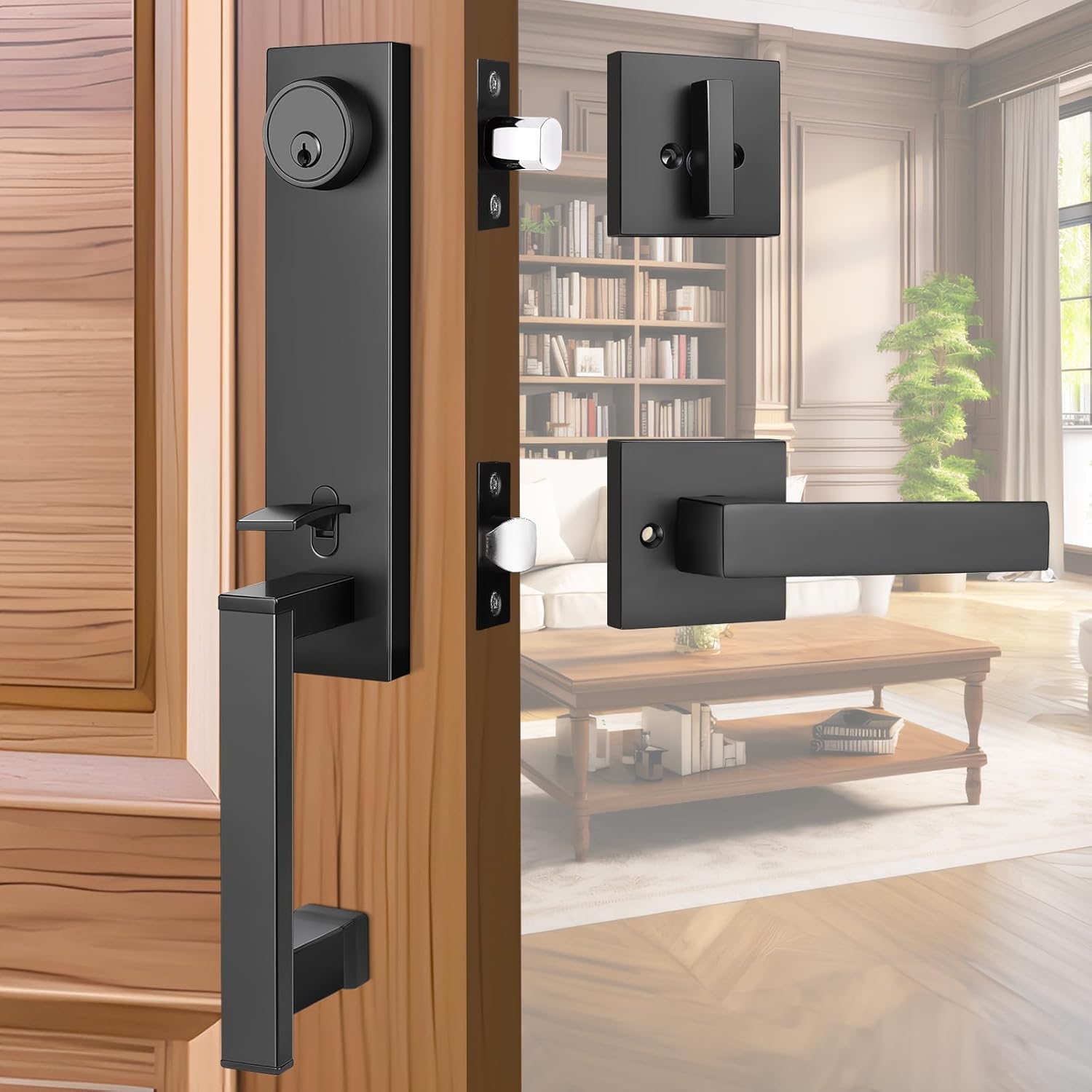 Modular Matte Black Front Door Lock Set for Heavy Duty Use