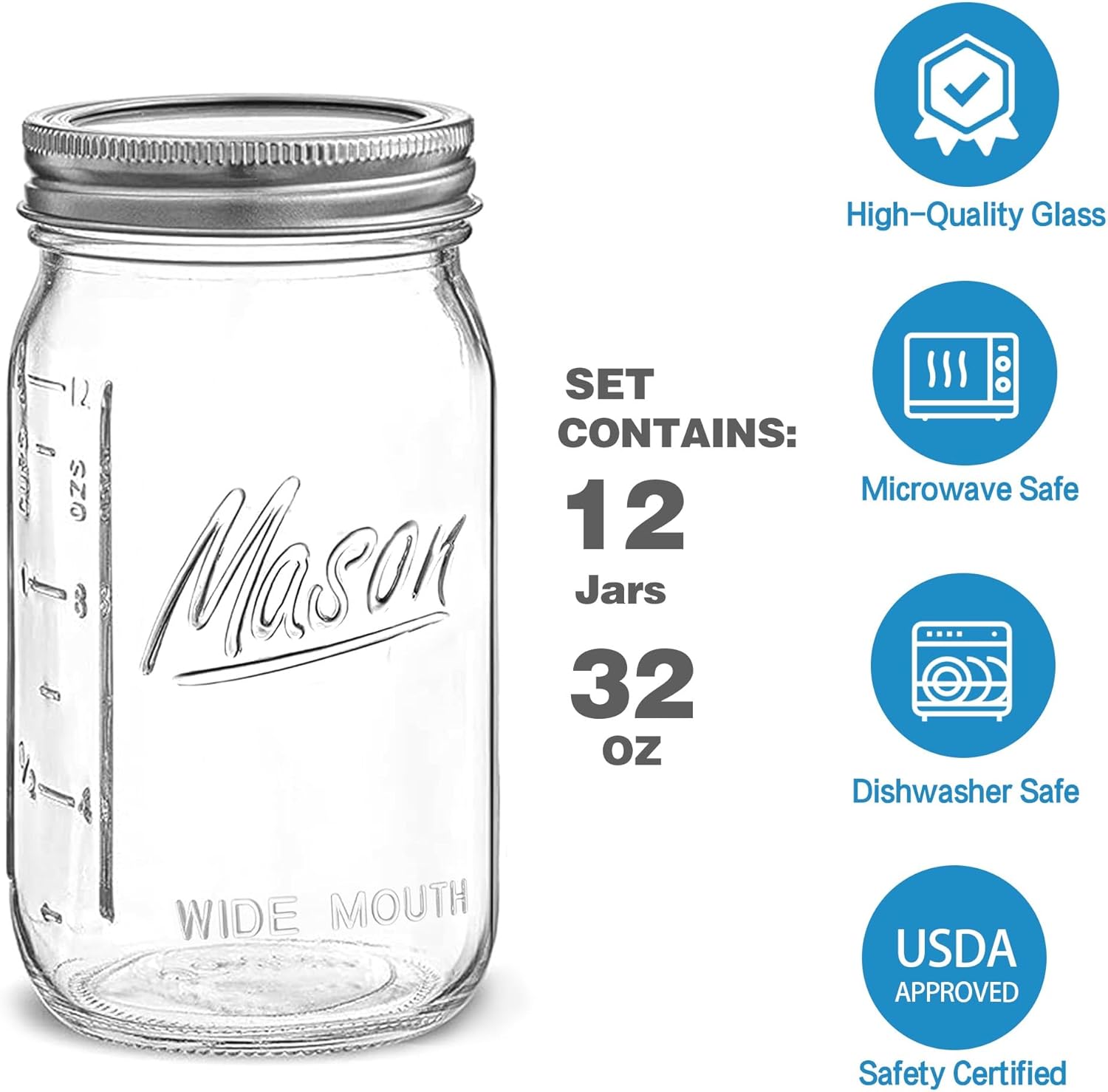 High-Quality 32oz Mason Jars with Airtight lids for Canning Preservation