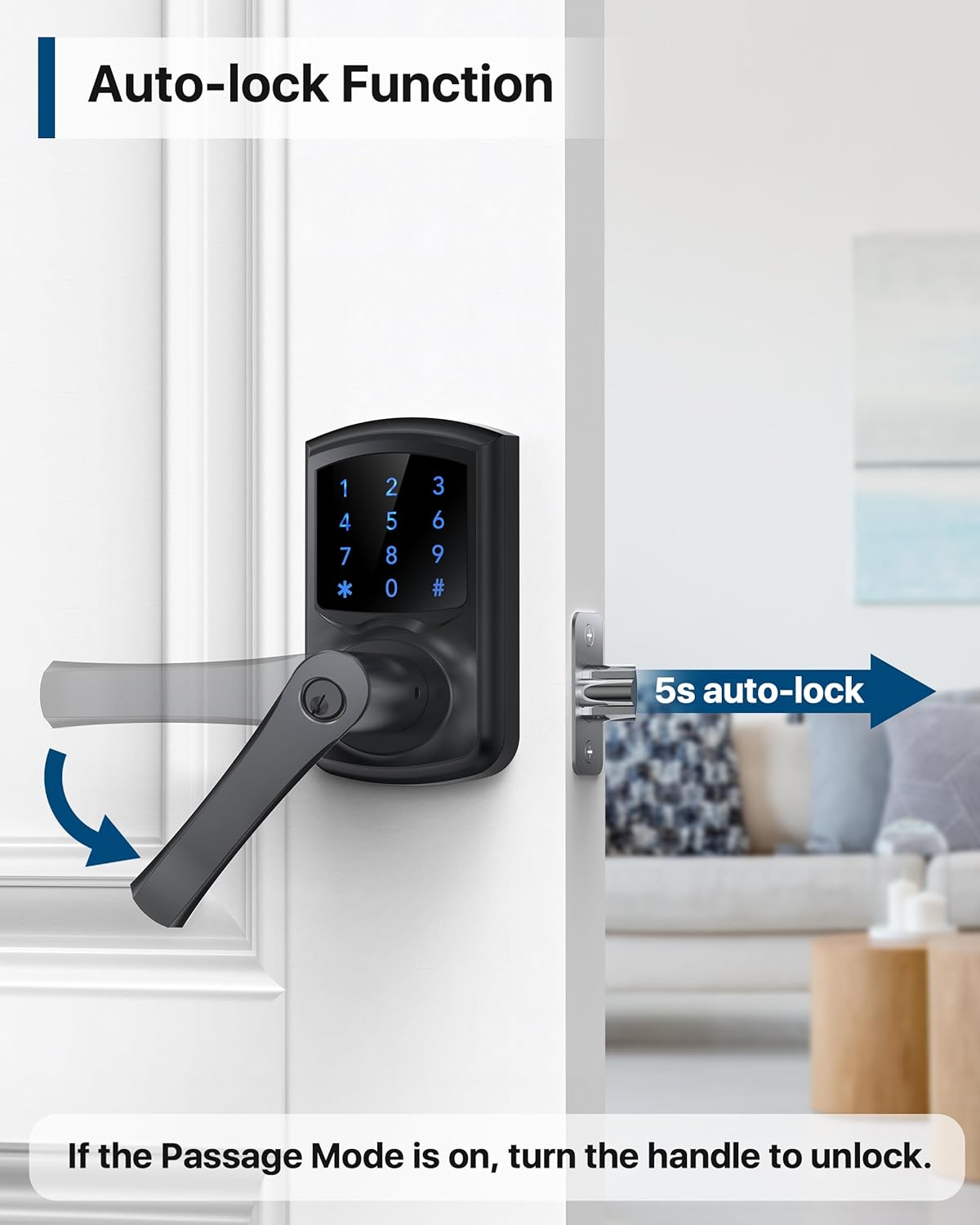 HIDALIFE Keyless Entry Door Lock with Handle Matte Black