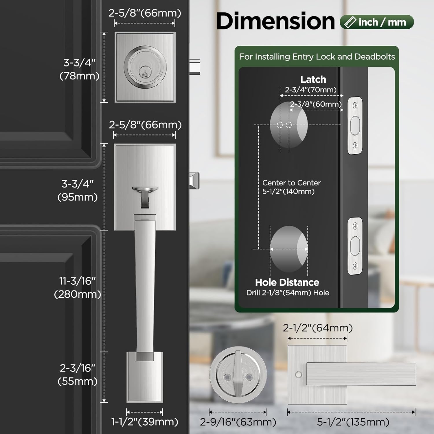 Secure Front Door Entry Set with SATIN NICKEL finish