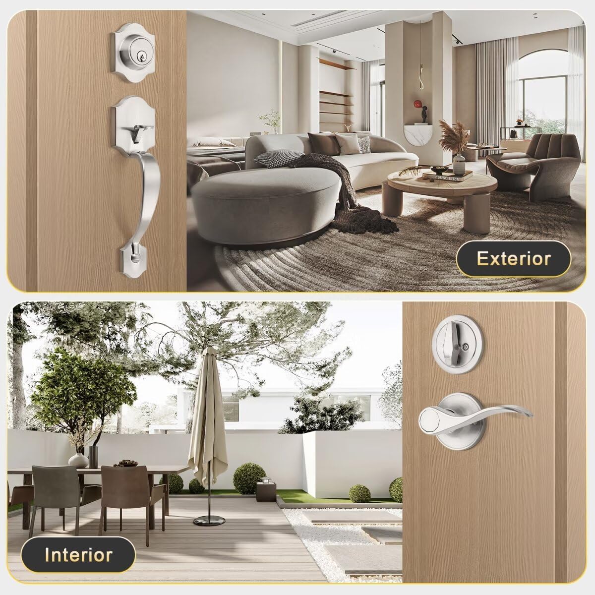 Versatile Door Handle Set with SATIN Nickel Finish