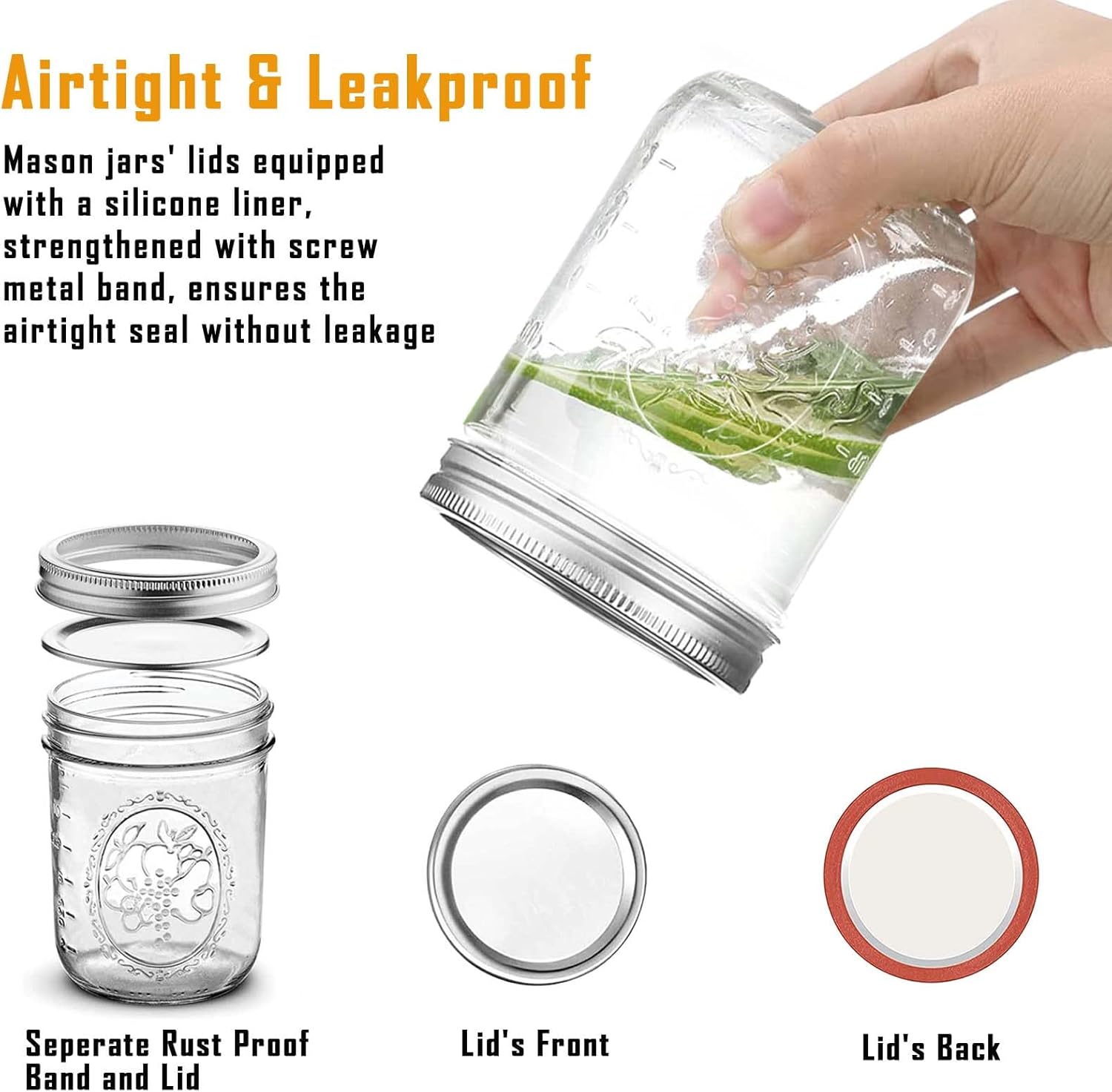 Wide Mouth Mason Jar 16oz with Lids 6pk